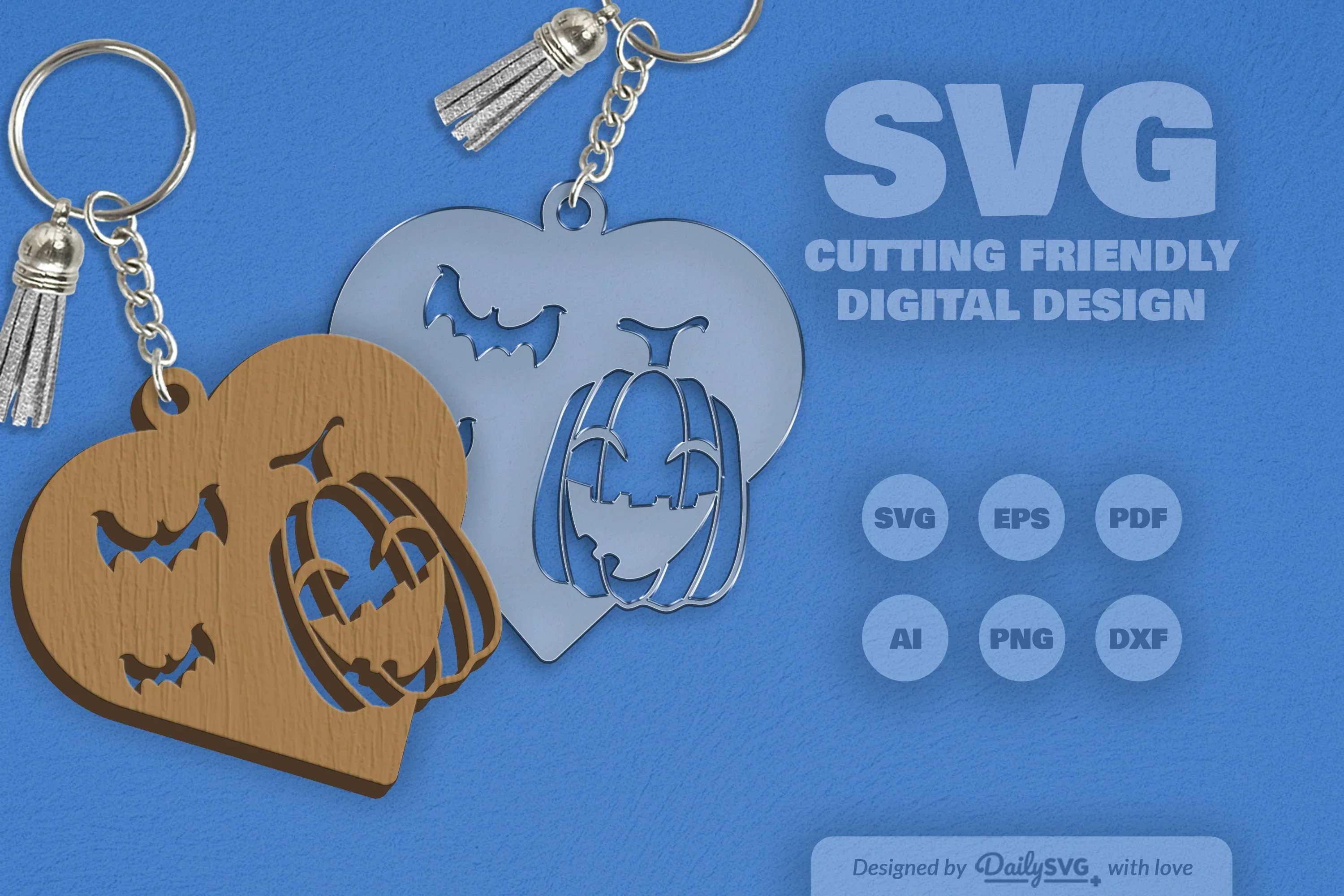 Halloween Pumpkin Heart Keychain Clipart SVG Bundle - Image 7