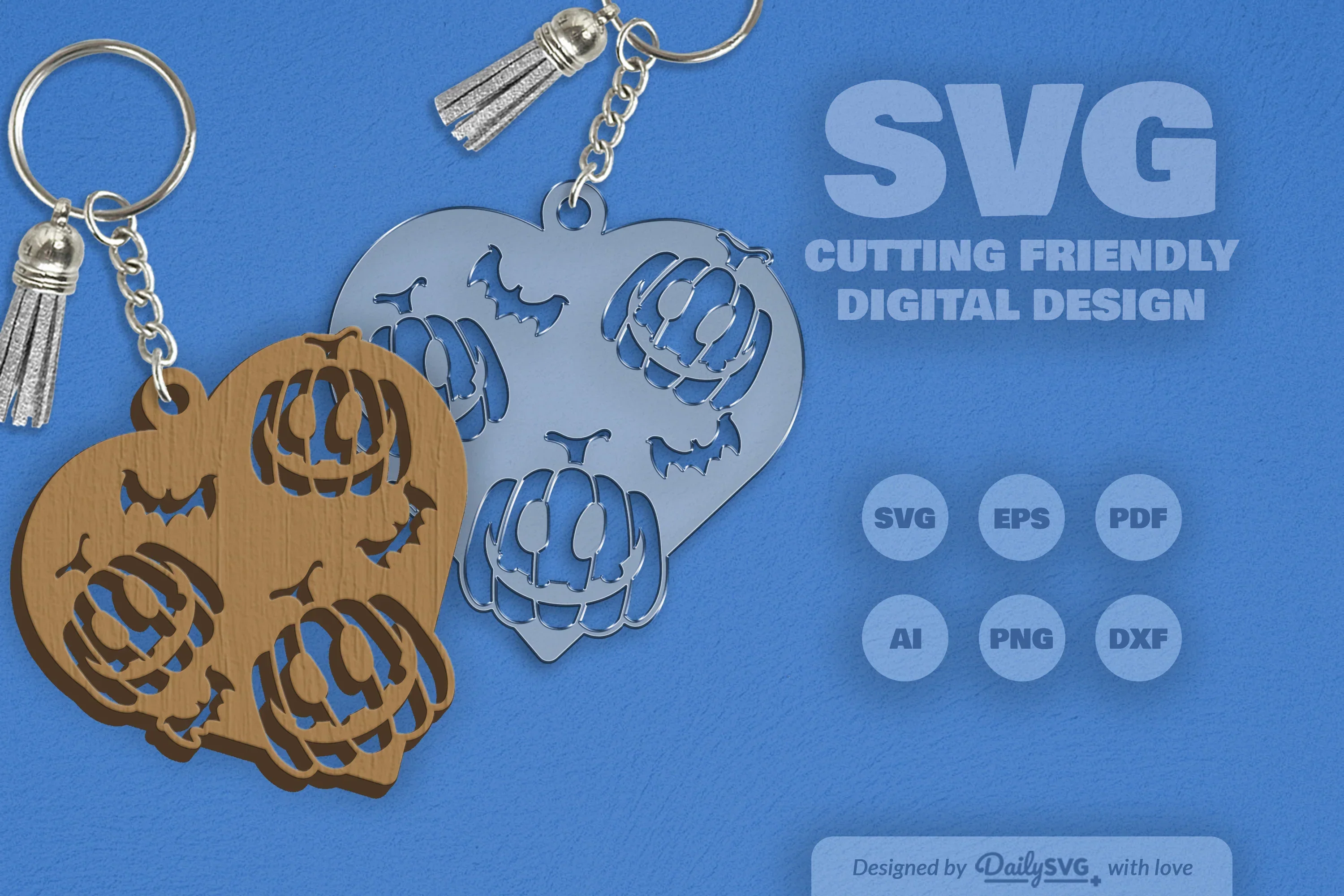 Halloween Pumpkin Heart Keychain Clipart SVG Bundle - Image 8