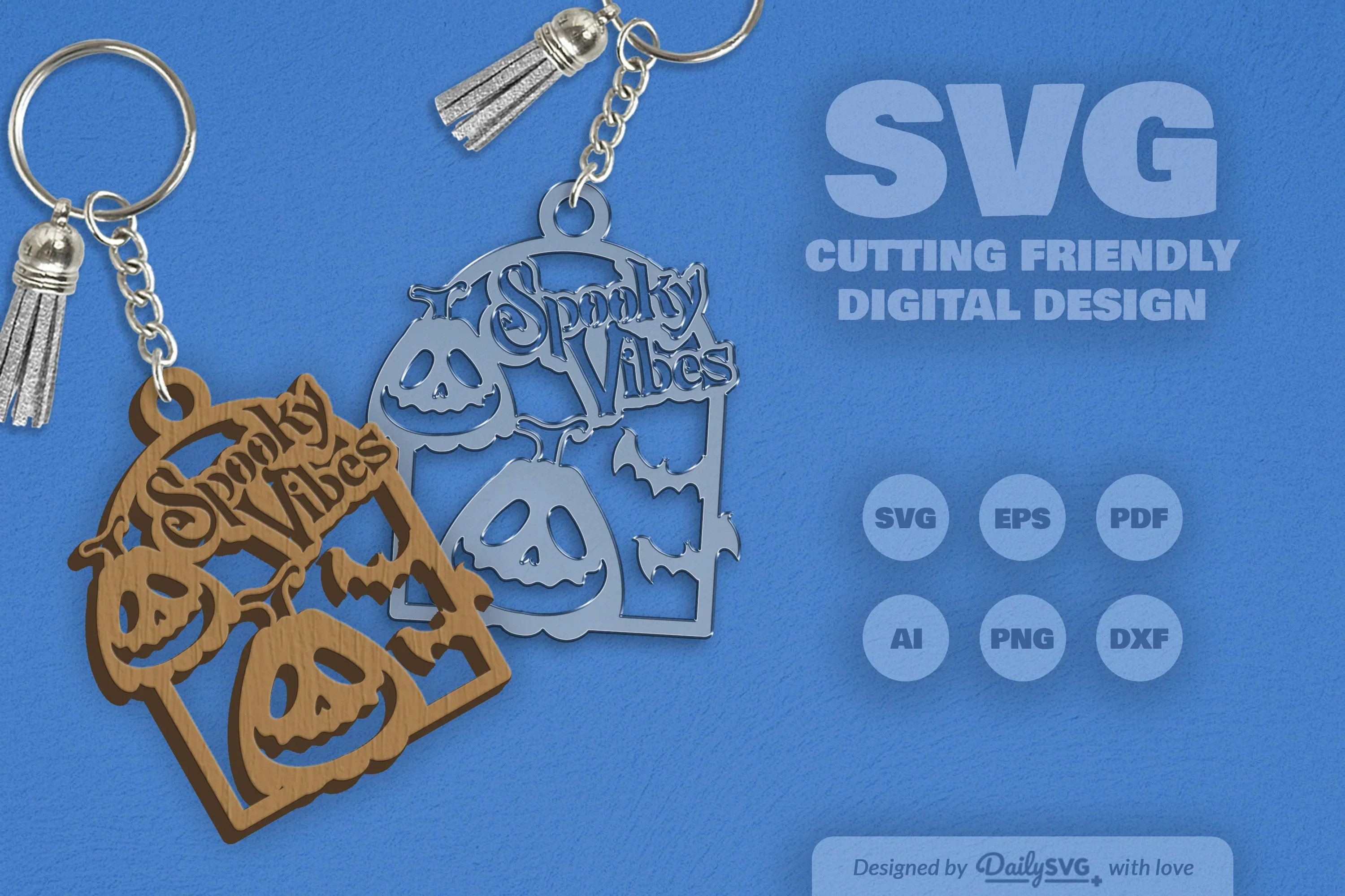 Halloween Pumpkin Spooky Vibes Keychain Clipart - Image 10