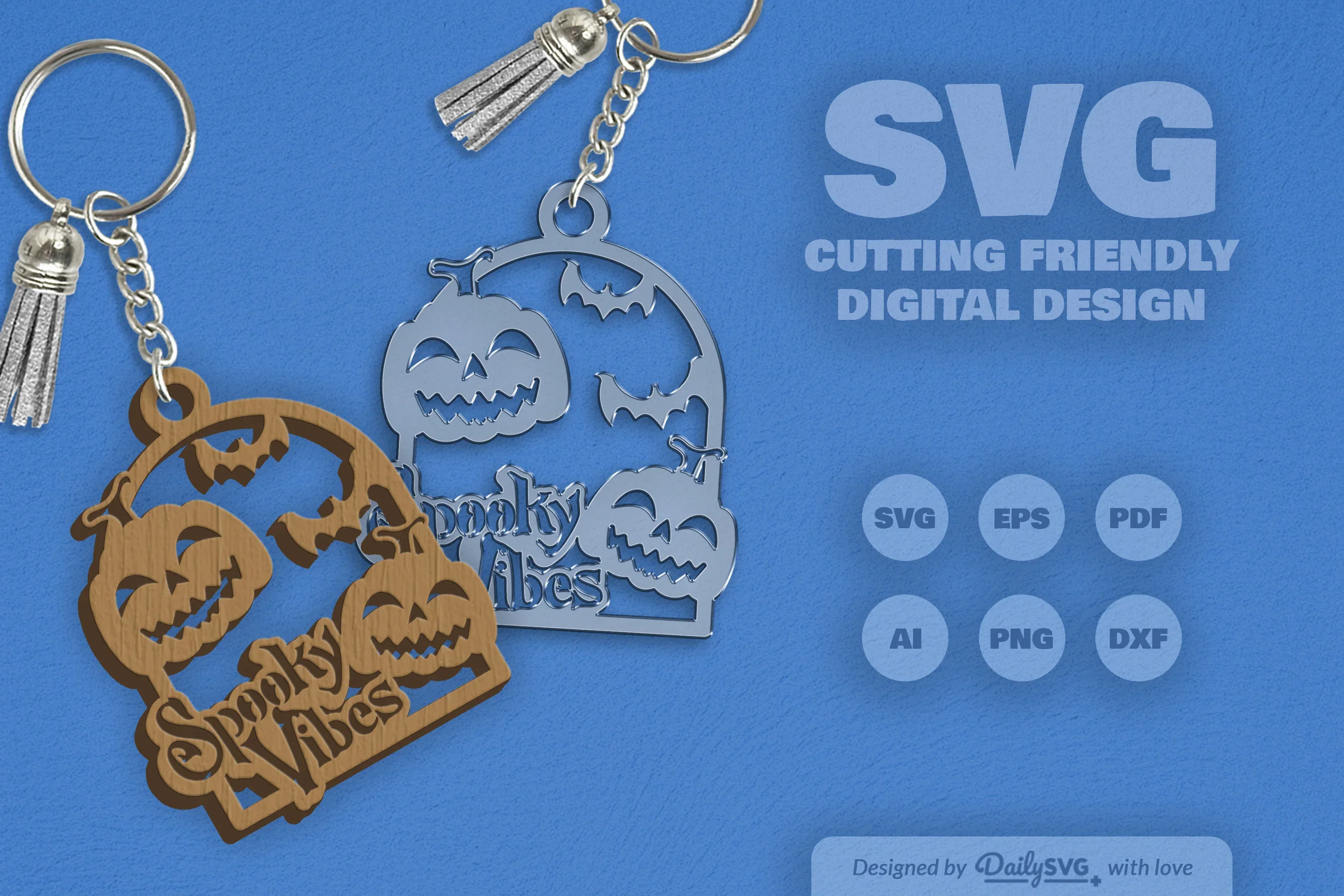 Halloween Pumpkin Spooky Vibes Keychain Clipart - Image 5