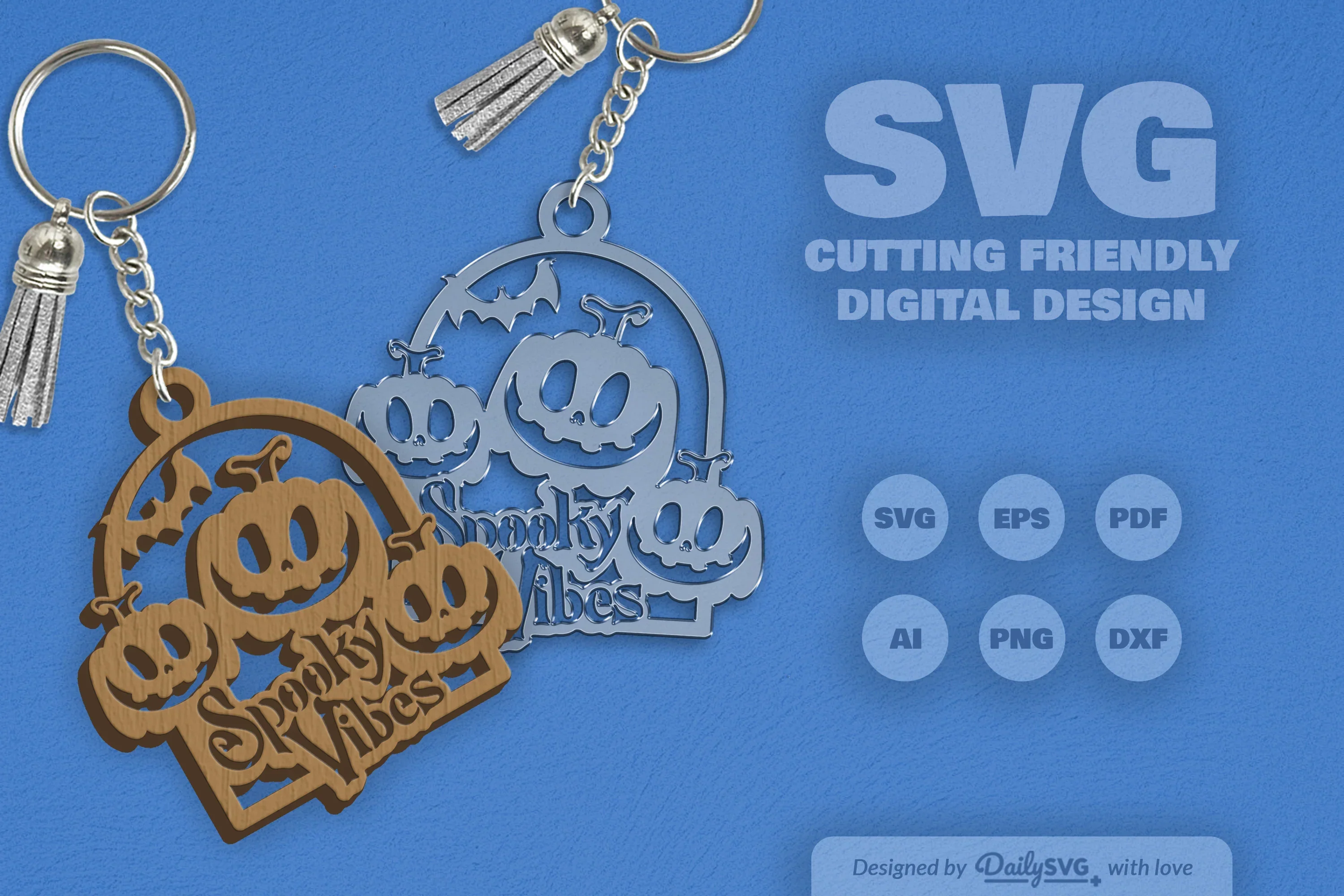 Halloween Pumpkin Spooky Vibes Keychain Clipart - Image 8