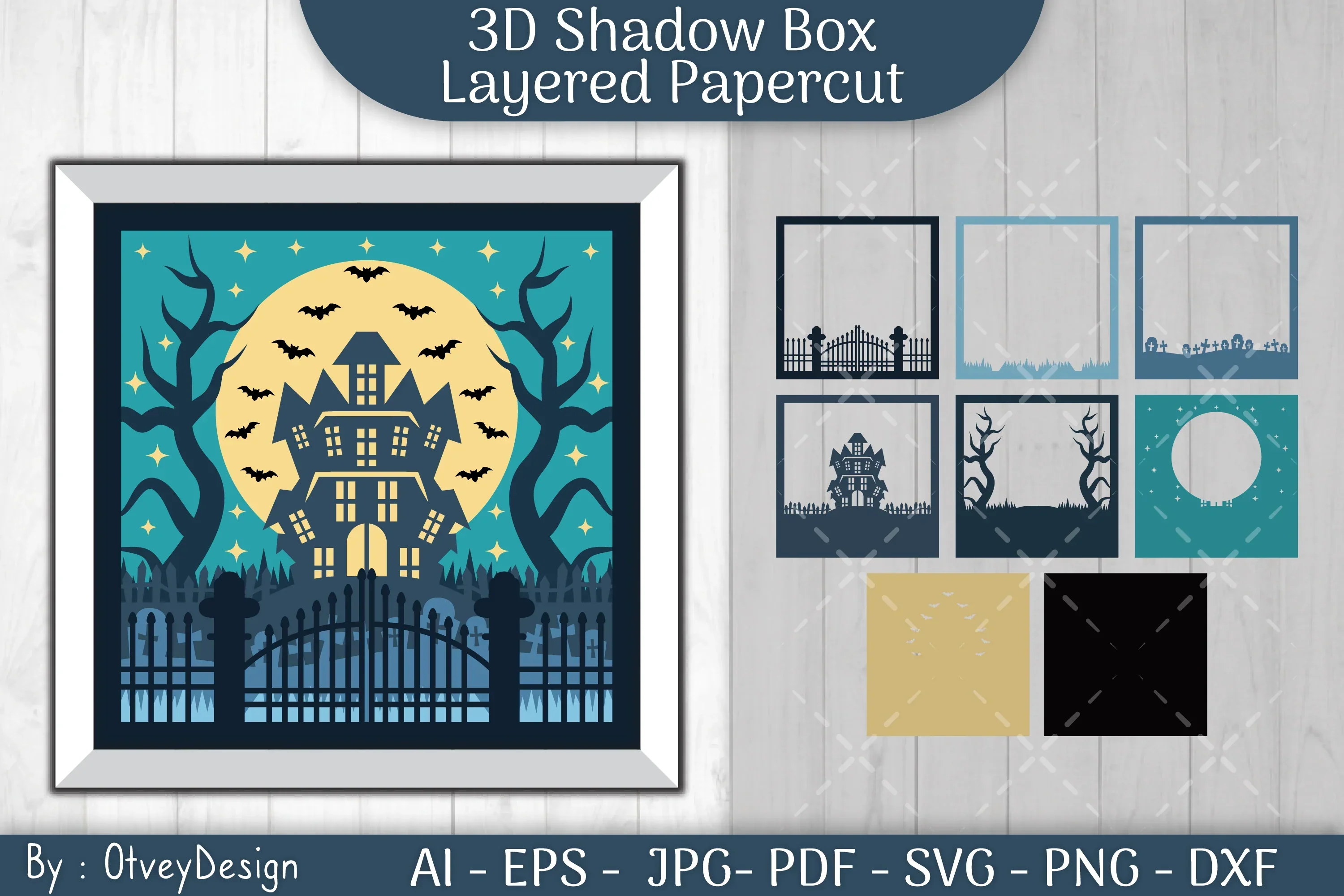 Halloween Scene 3D Layered Papercut Shadow Box SVG Bundle - Image 2