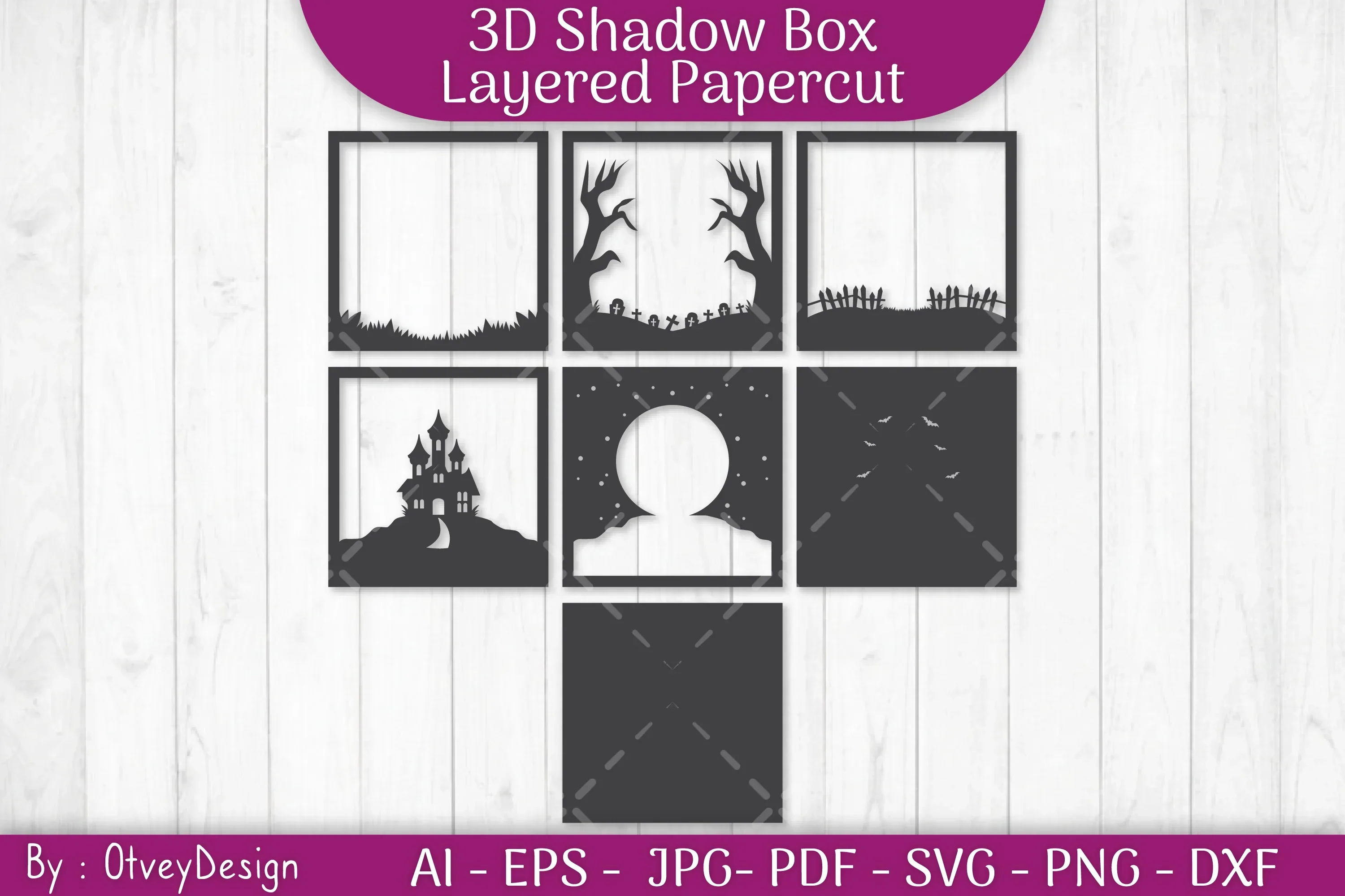 Halloween Scene 3D ShadowBox Layered Papercut SVG Bundle
