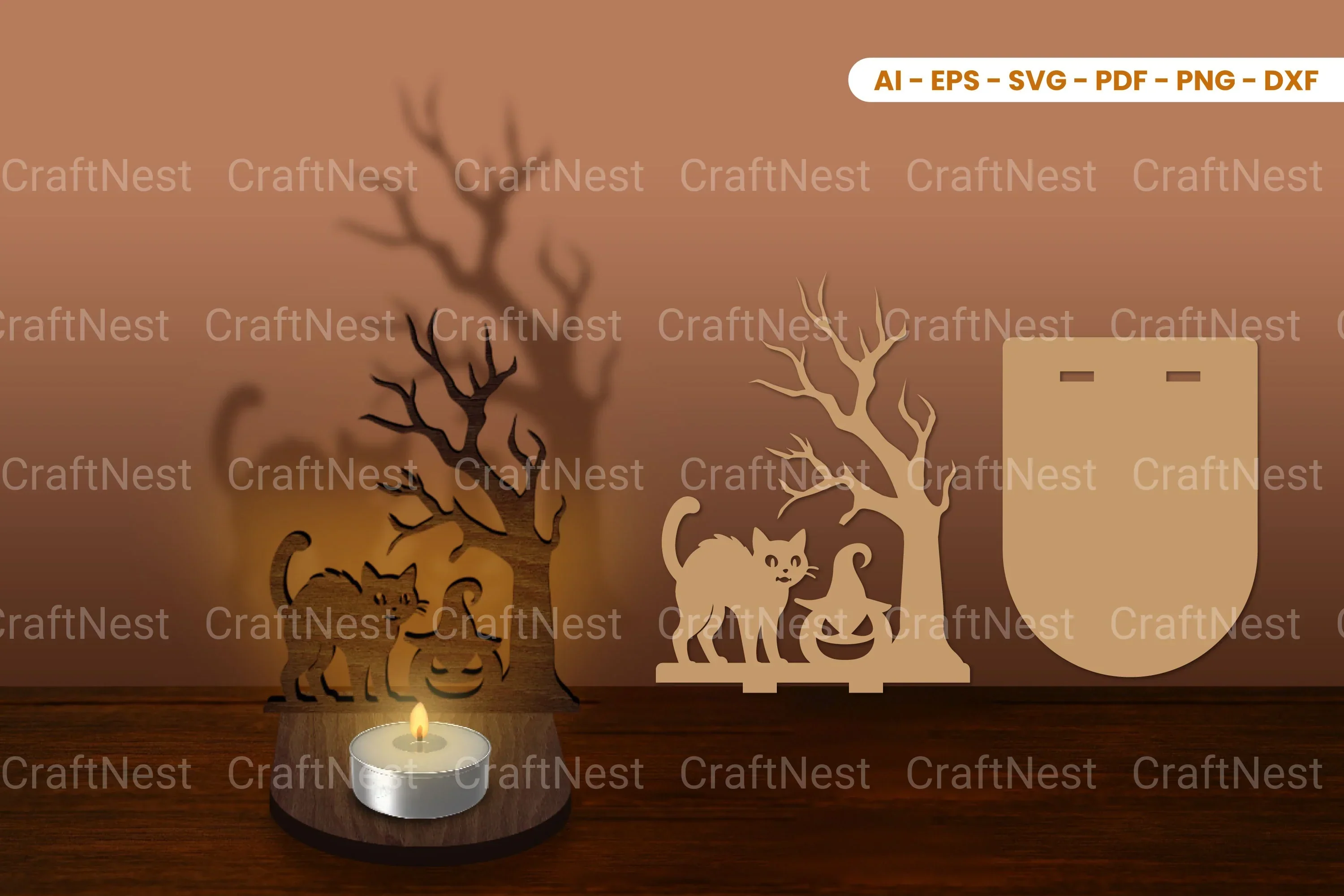 Halloween Tealight Candle Holder Laser Cut SVG Bundle