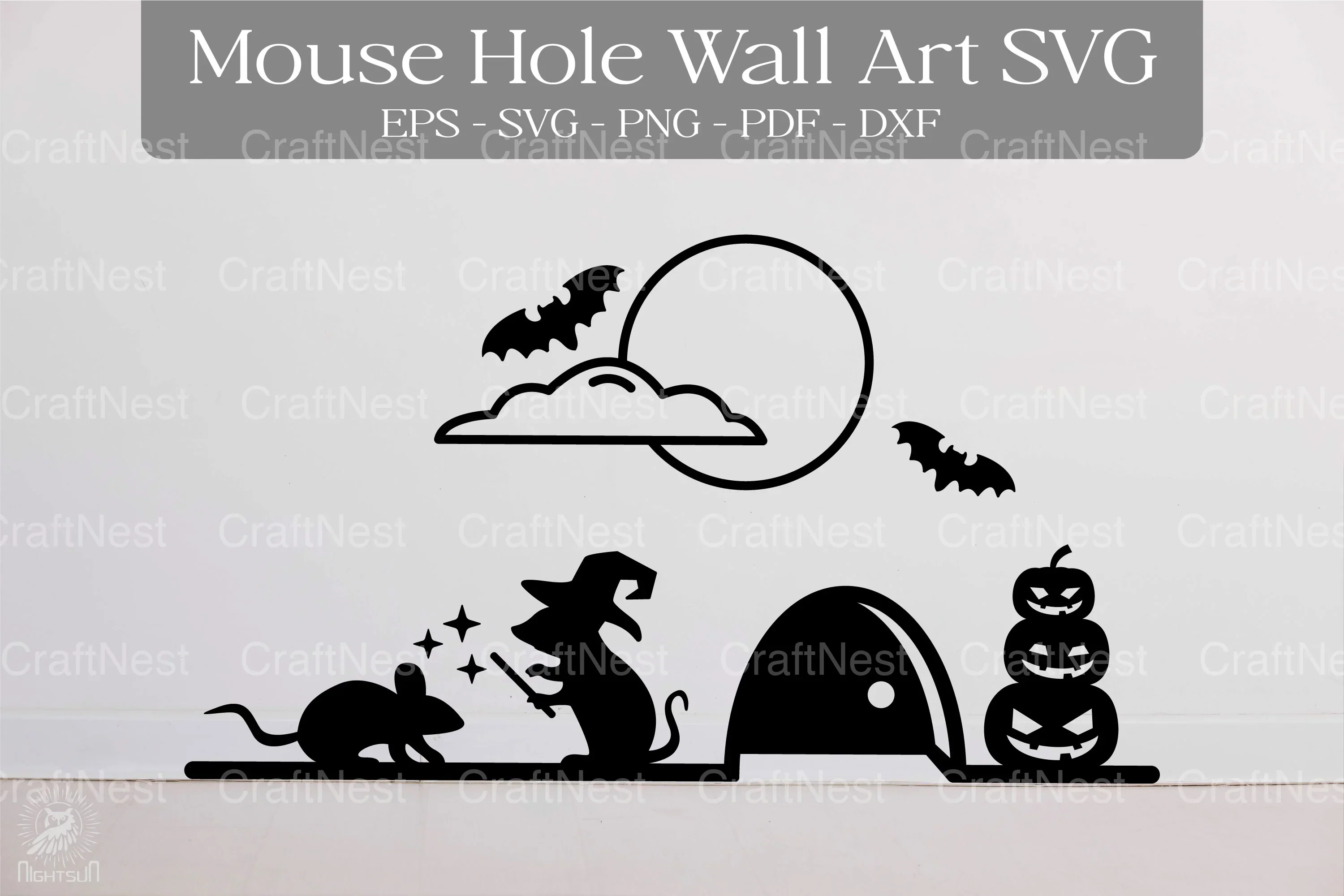 Halloween Witch Mouse Hole Wall Art Sticker Clipart Bundle