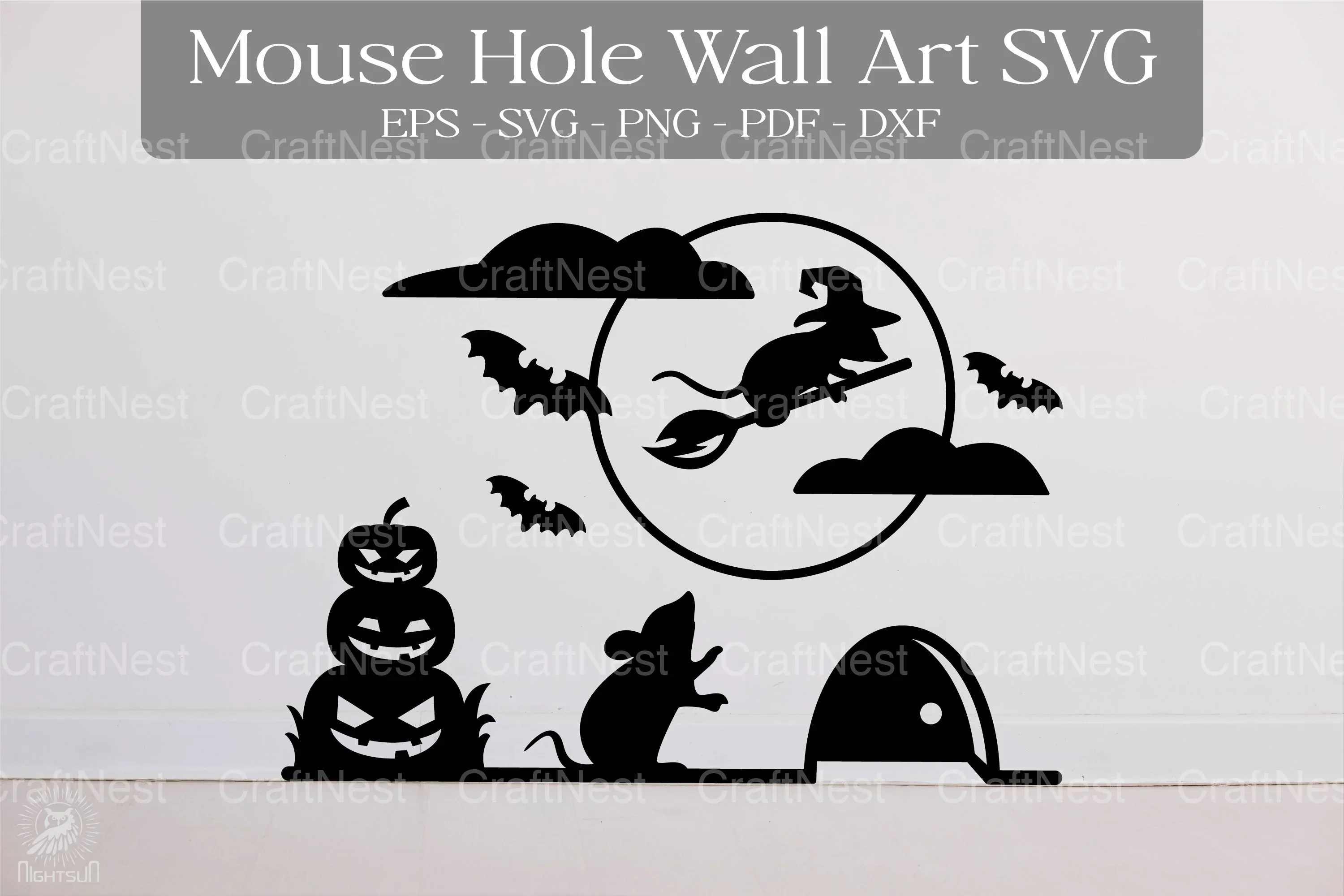 Halloween Witch Mouse Hole Wall Decor Sticker Clipart Bundle