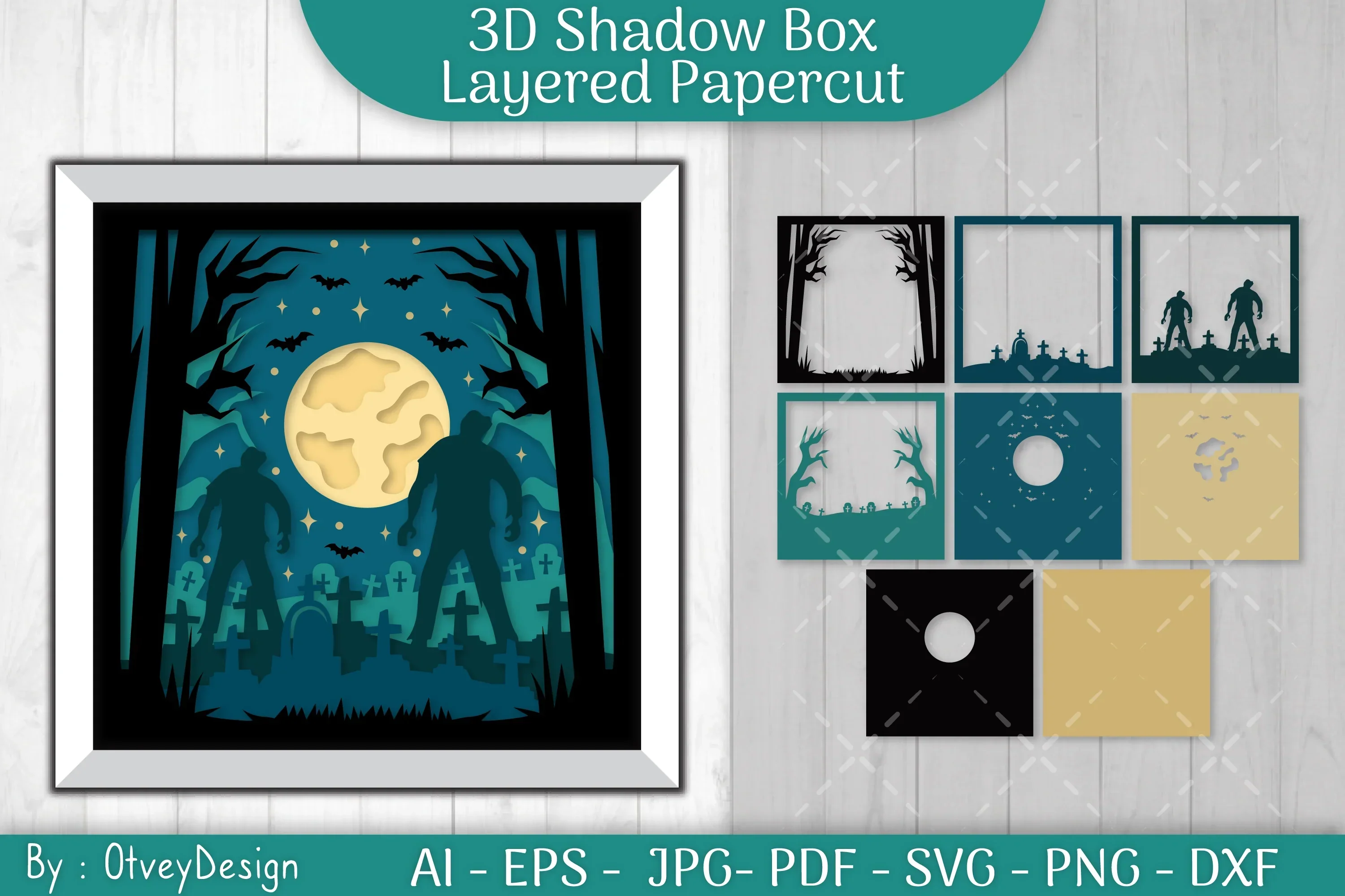 Halloween Zombie 3D Shadow Box SVG Bundle - Image 2