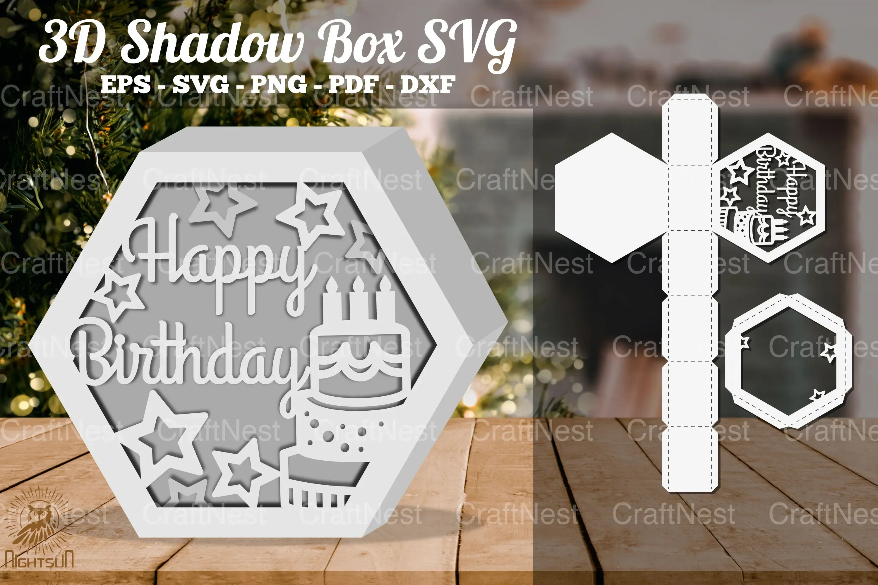 Happy Birthday Cake Hexagon Shadow Box Clipart Bundle