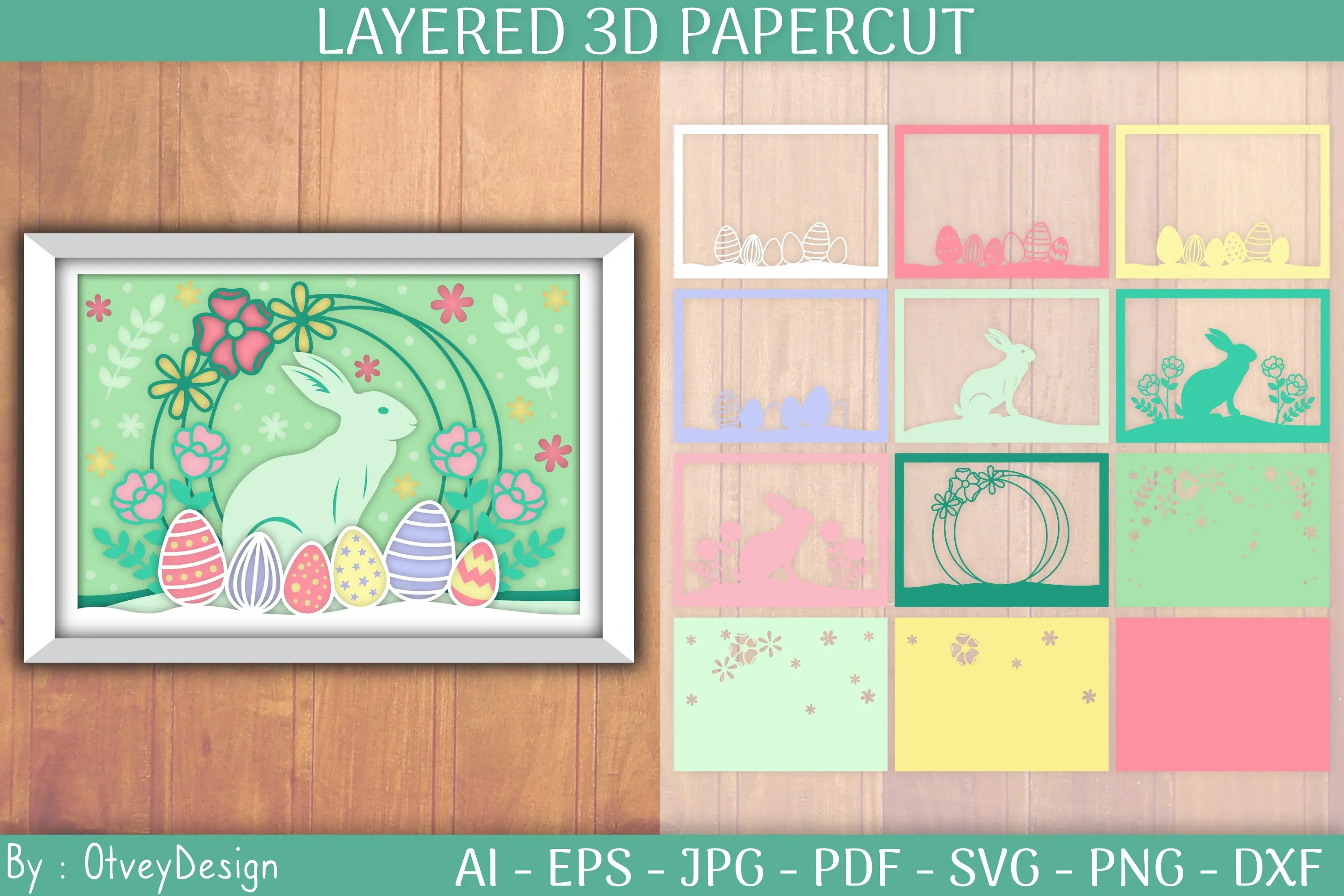 Happy Easter 3D Shadowbox Layered Papercut SVG Bundle