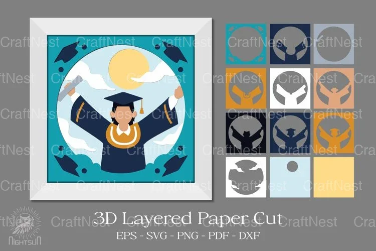 Happy Graduation Layered Paper Cut Clipart Bundle