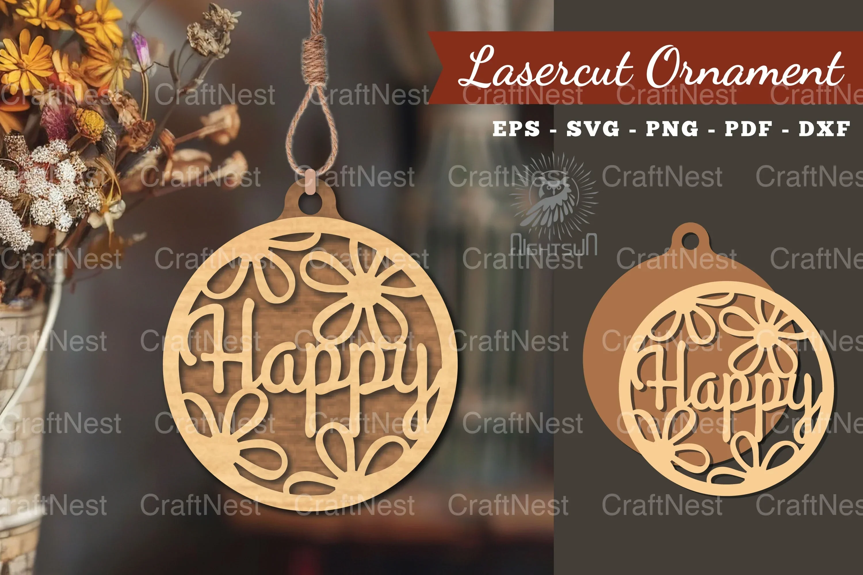 Happy Laser Cut Ornament Clipart Bundle