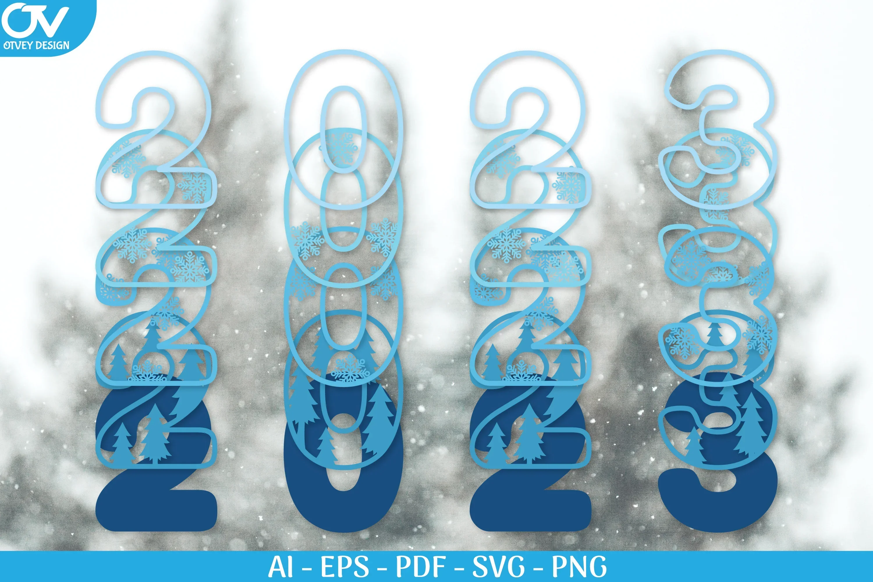 Happy New Year Snowflake 3D Layered SVG Bundle