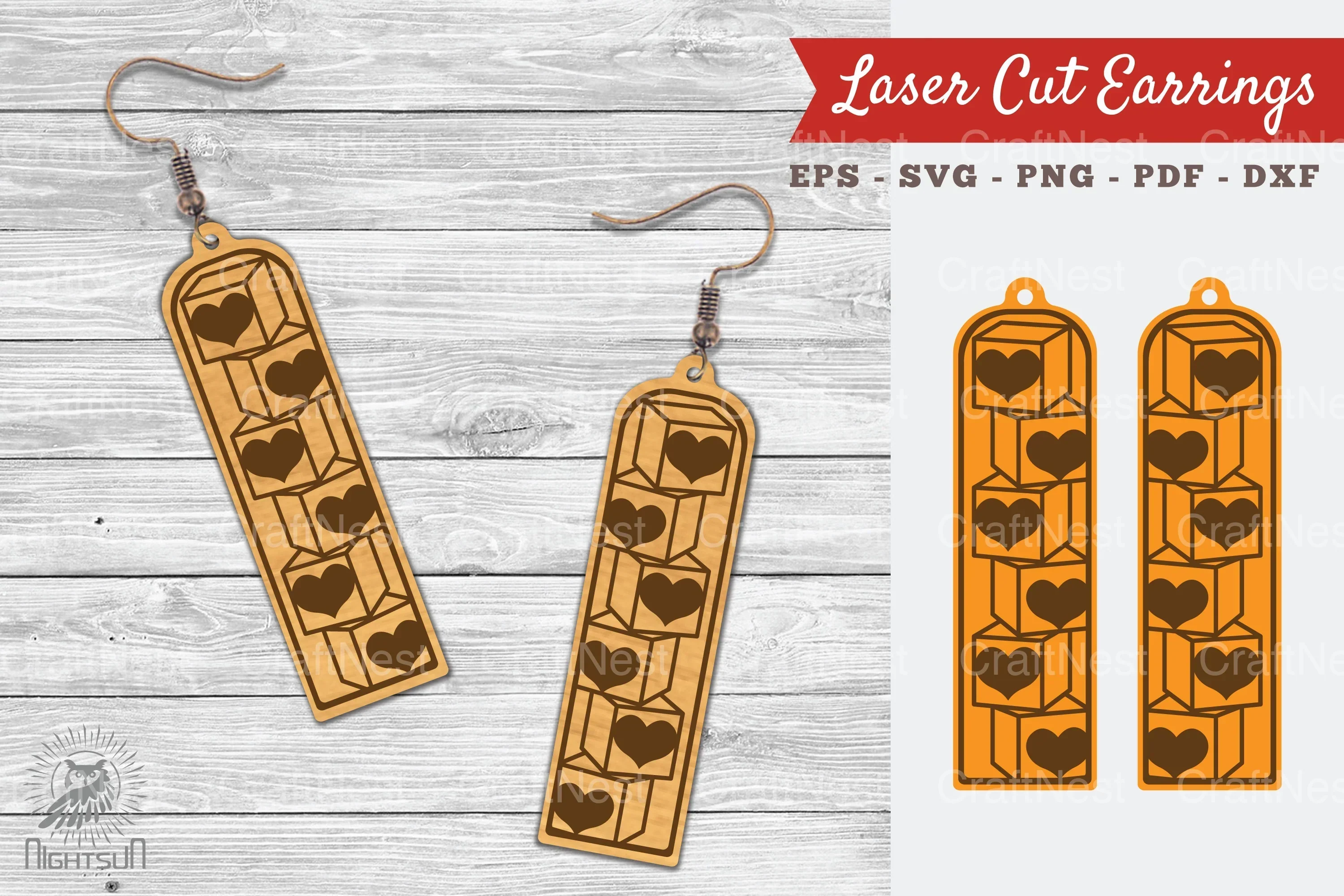 Heart Box Laser Cut Earrings SVG Design Bundle