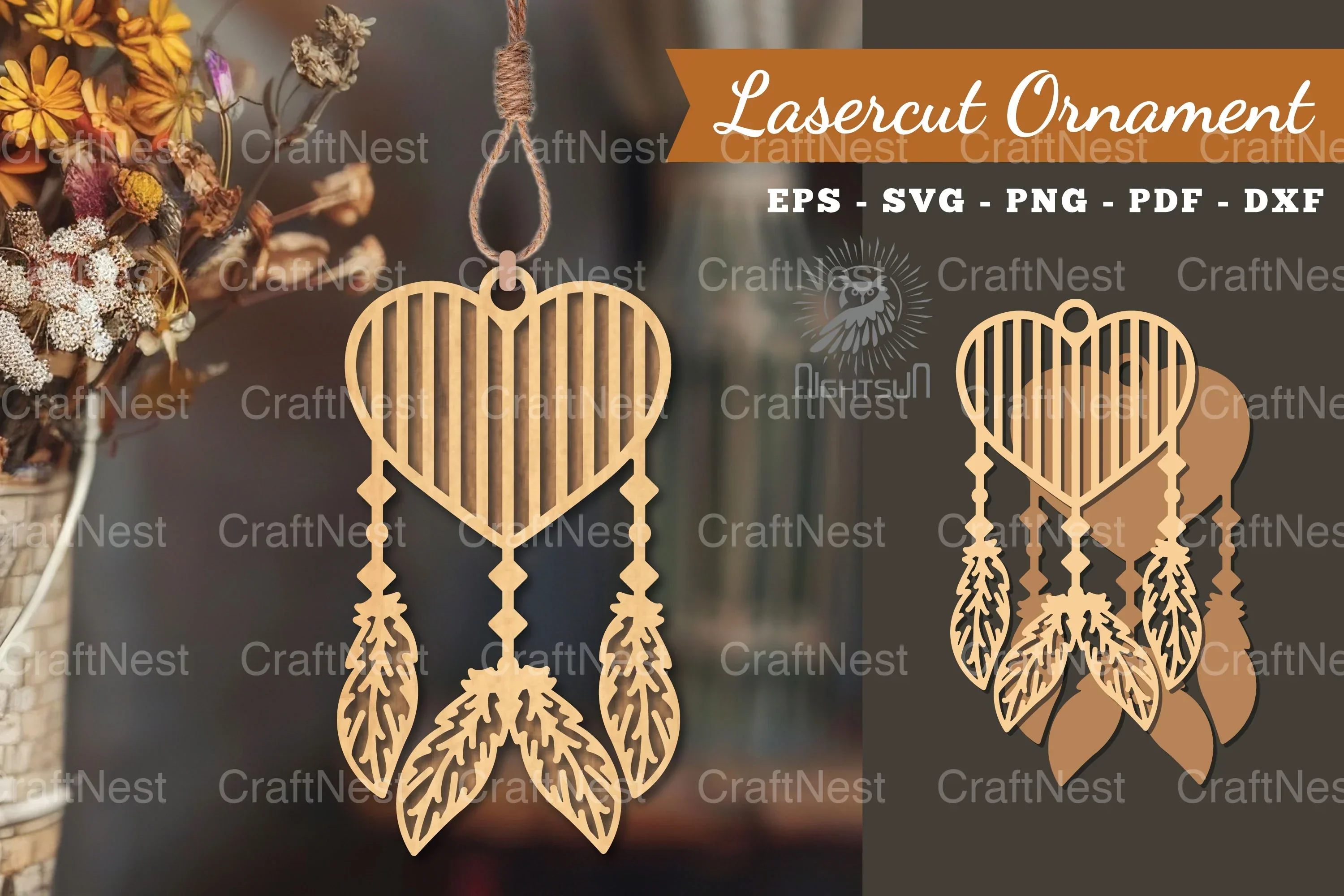 Heart Dreamcatcher Laser Cut Ornament Clipart Bundle