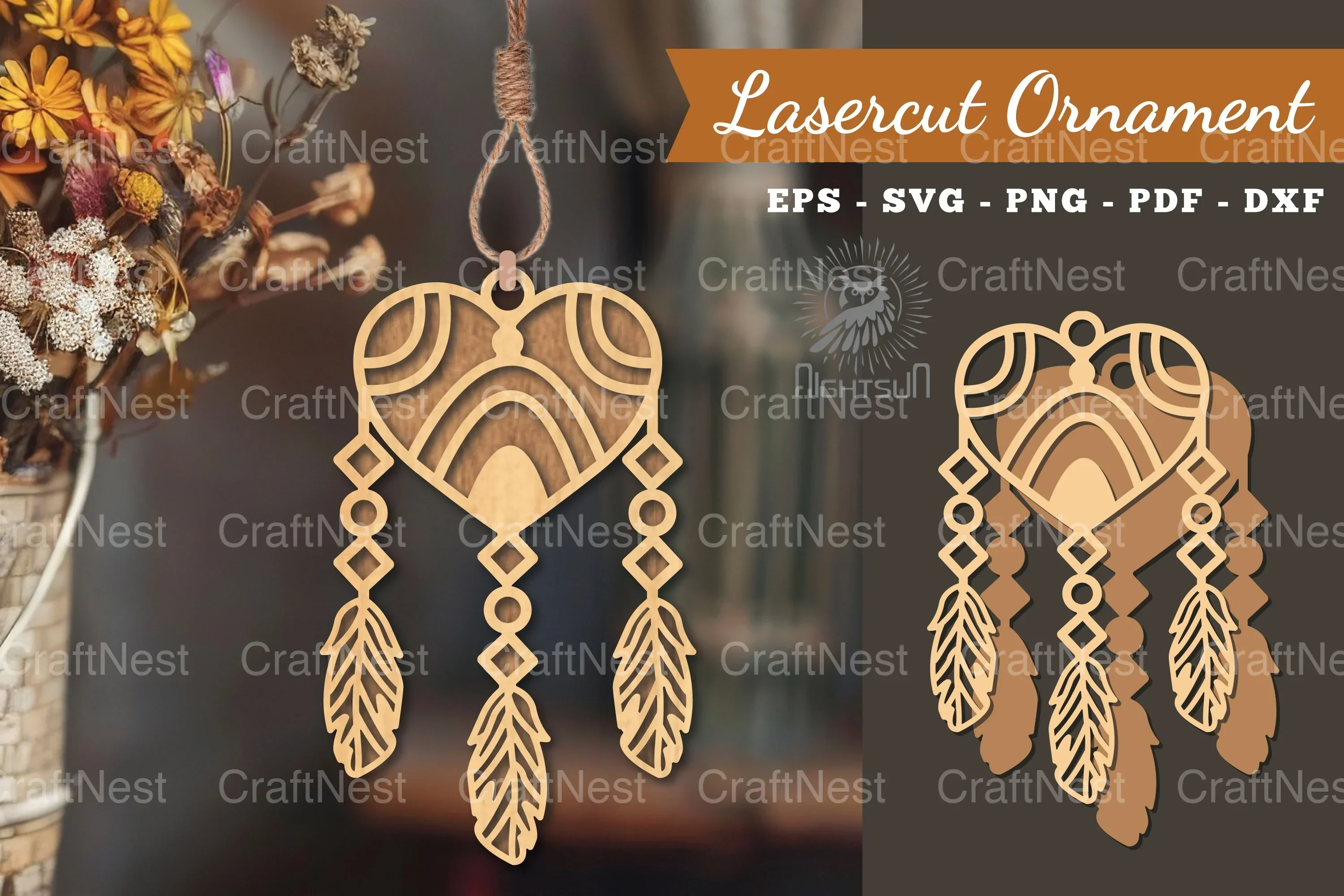 Heart Dreamcatcher Laser Cut Ornament Clipart Bundle