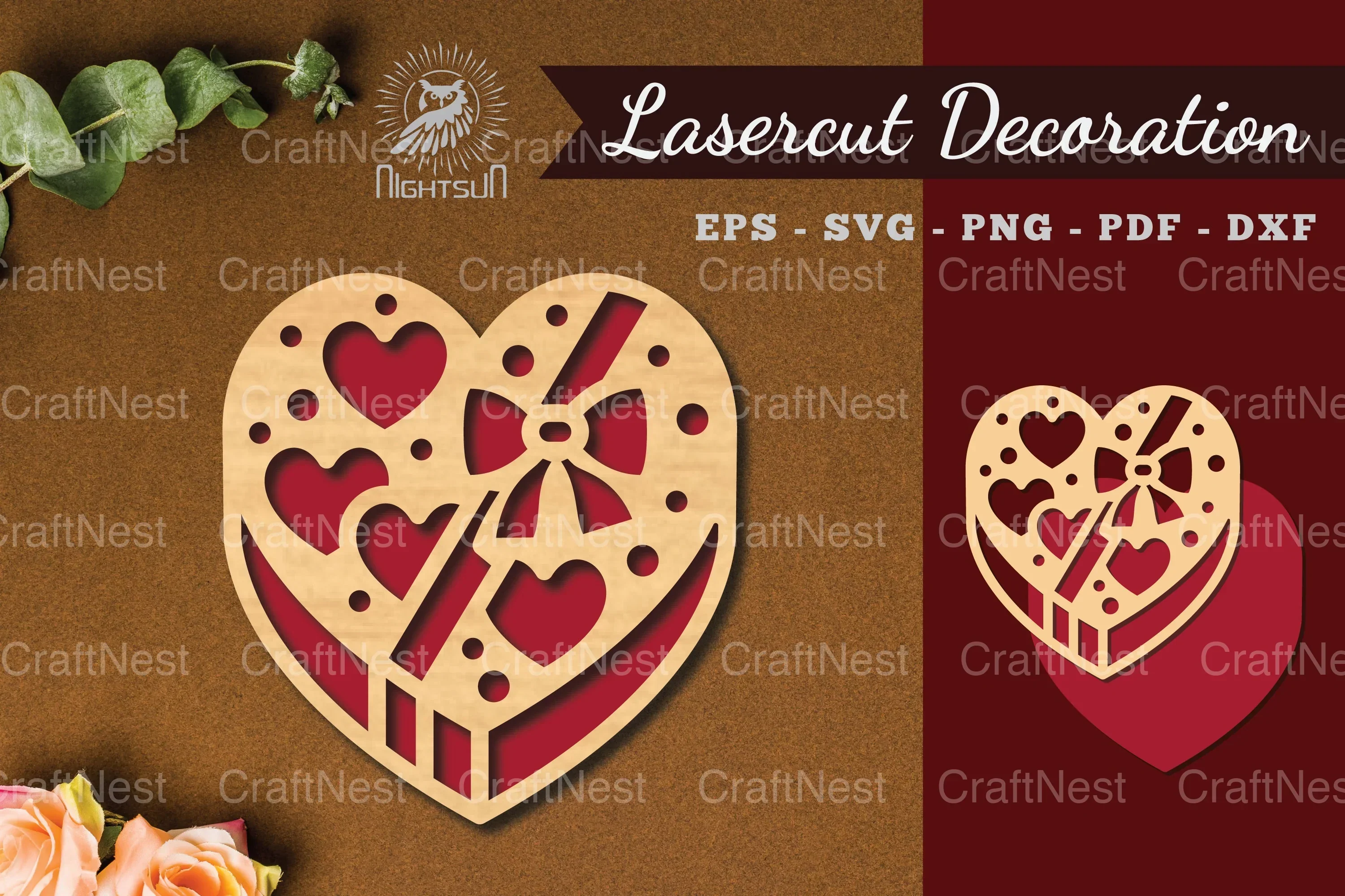Heart Gift Box Laser Cut Decoration Clipart Bundle