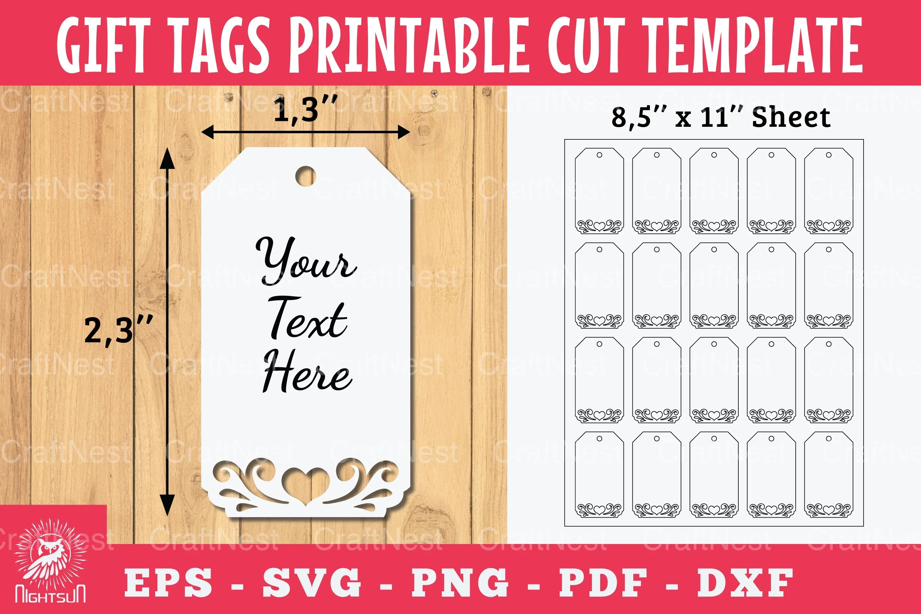 Heart Gift Tags Printable Cut Template Bundle