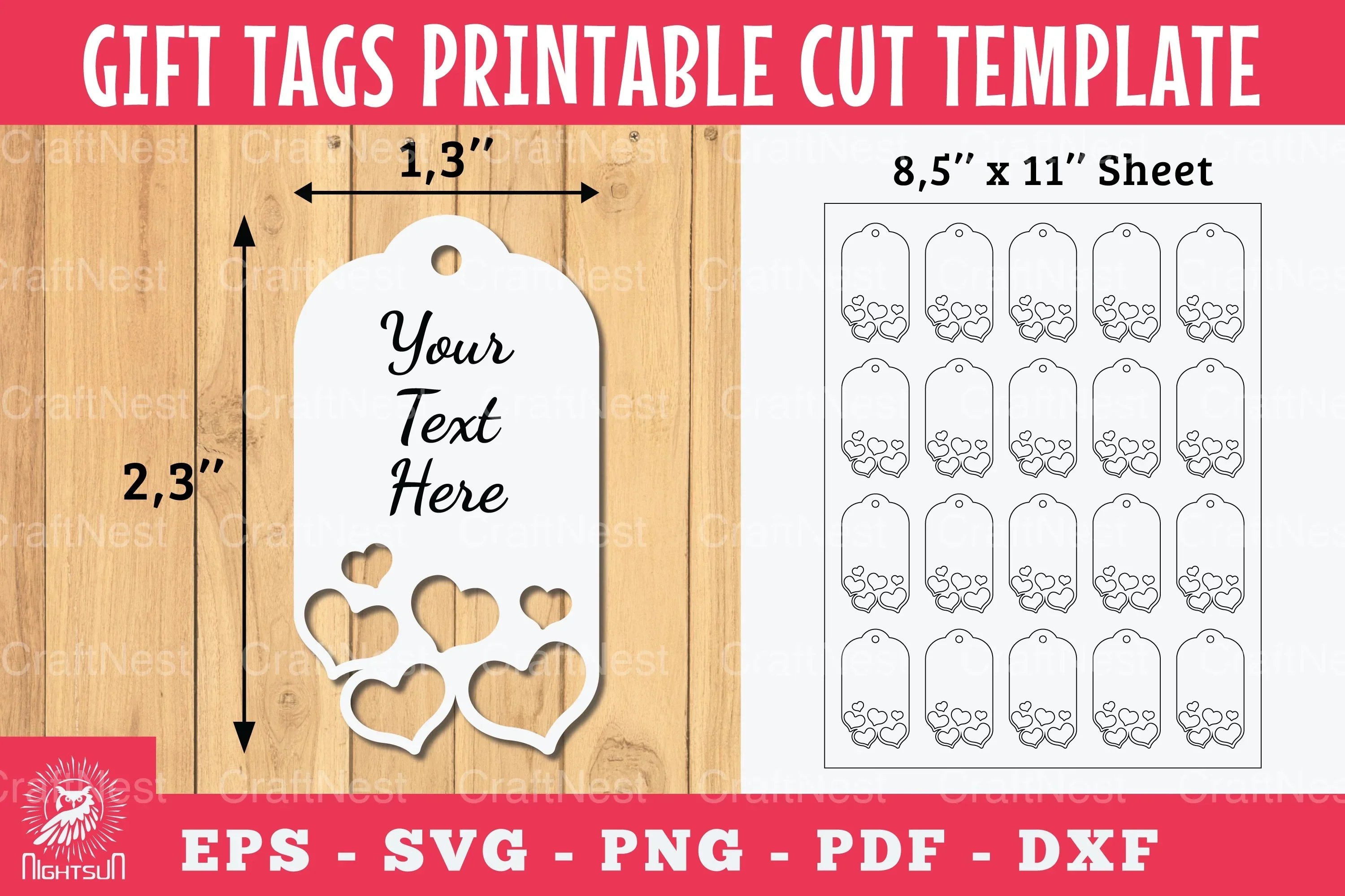 Heart Gift Tags Printable Cut Template Bundle
