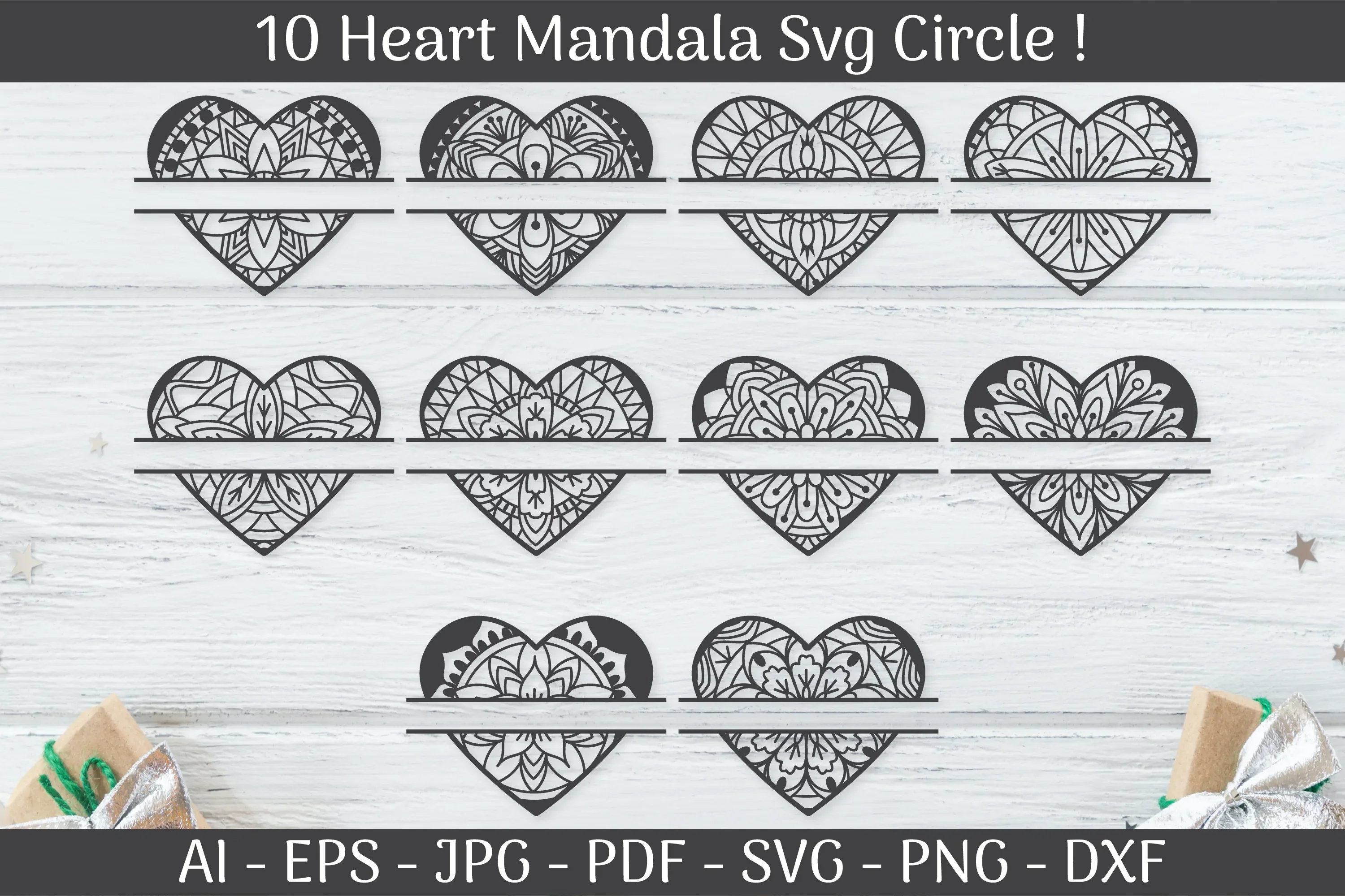 Heart Mandala Frame Split SVG Bundle