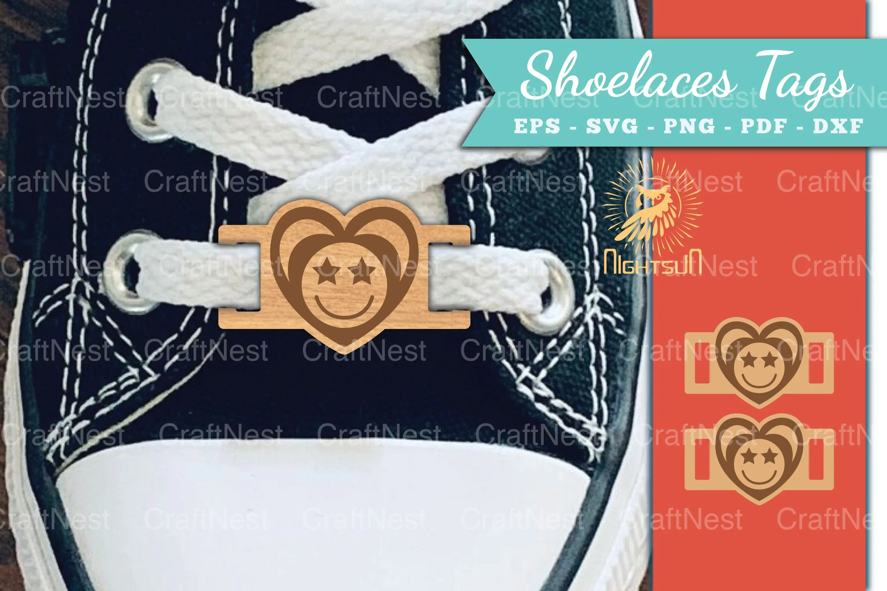 Heart Smile Shoelaces Tags Laser Cut Clipart Bundle
