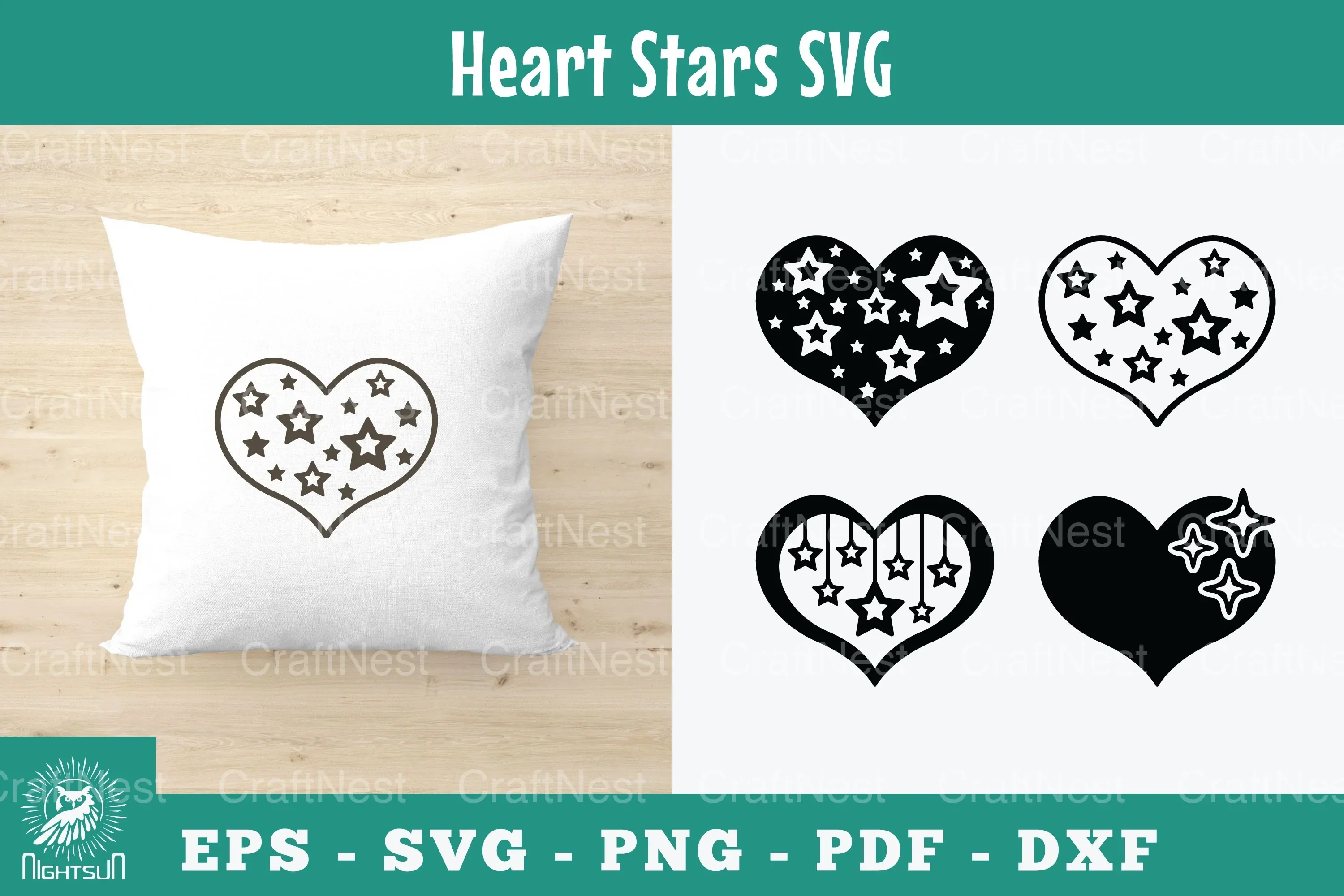 Heart Stars Silhouette Clipart Bundle