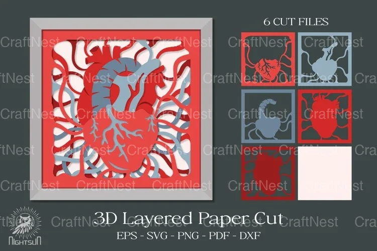 Heartbeat 3D Layered Paper Cut Clipart Bundle