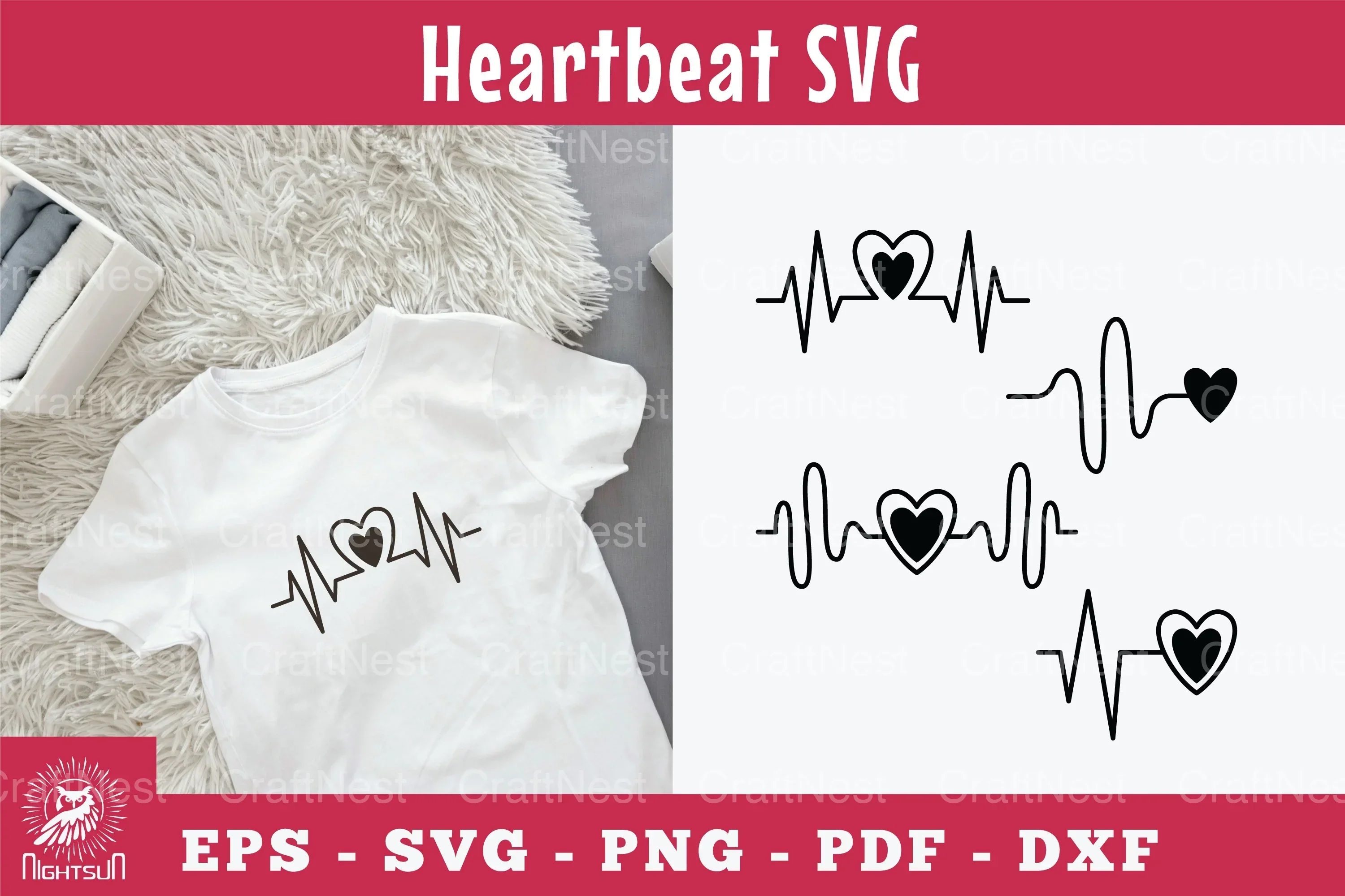 Heartbeat Silhouette Heart Design Clipart Bundle