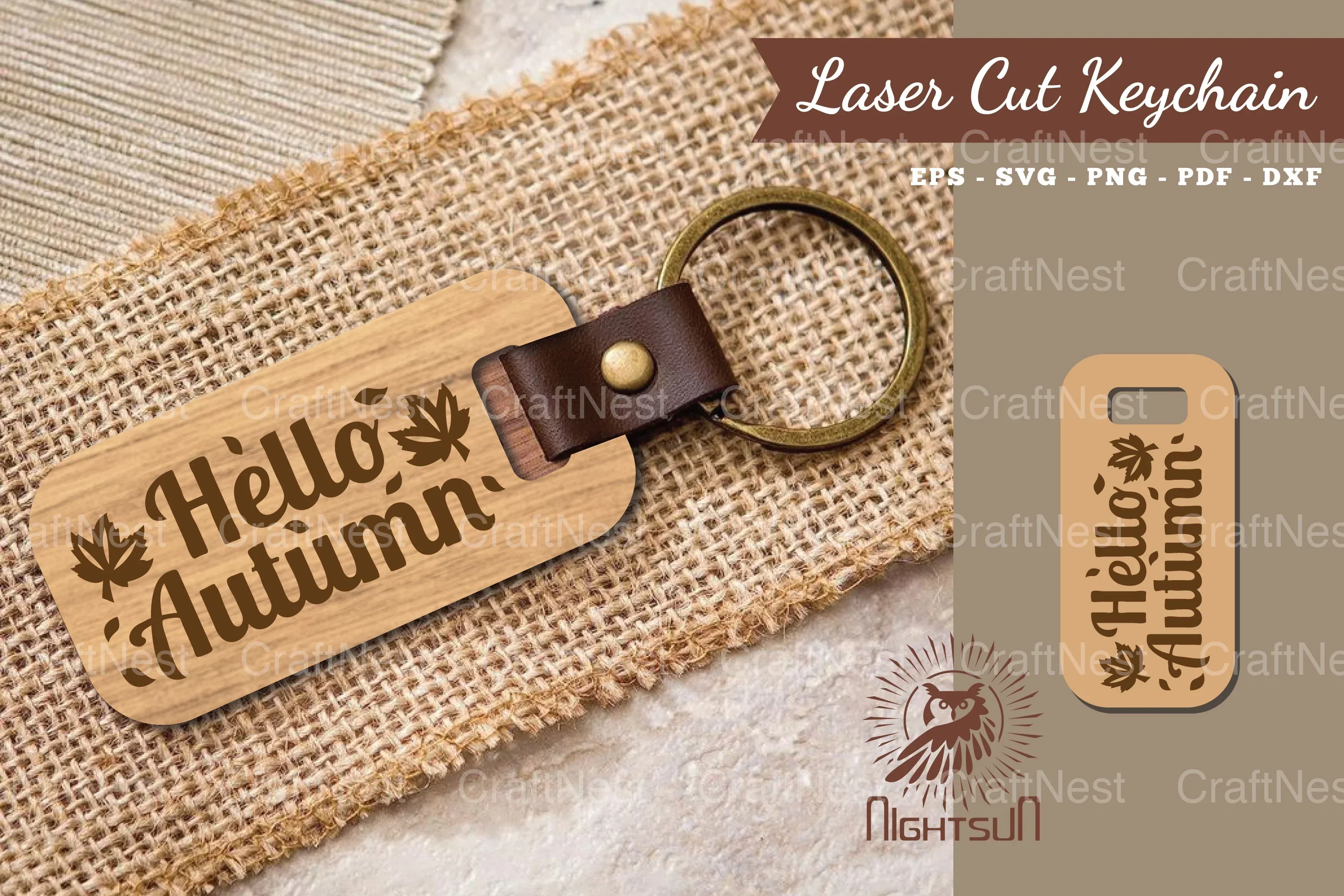Hello Autumn Laser Cut Keychain Design