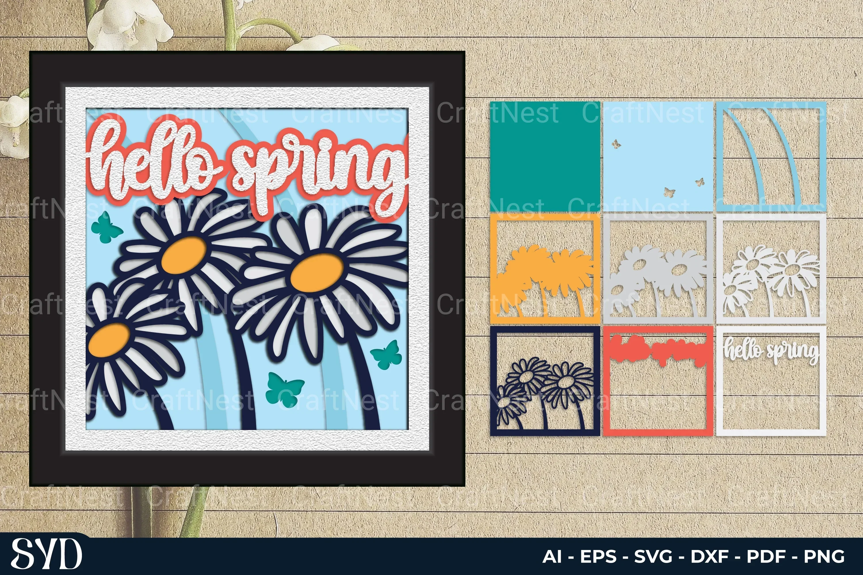 Hello Spring 3D Layered Papercut SVG Bundle