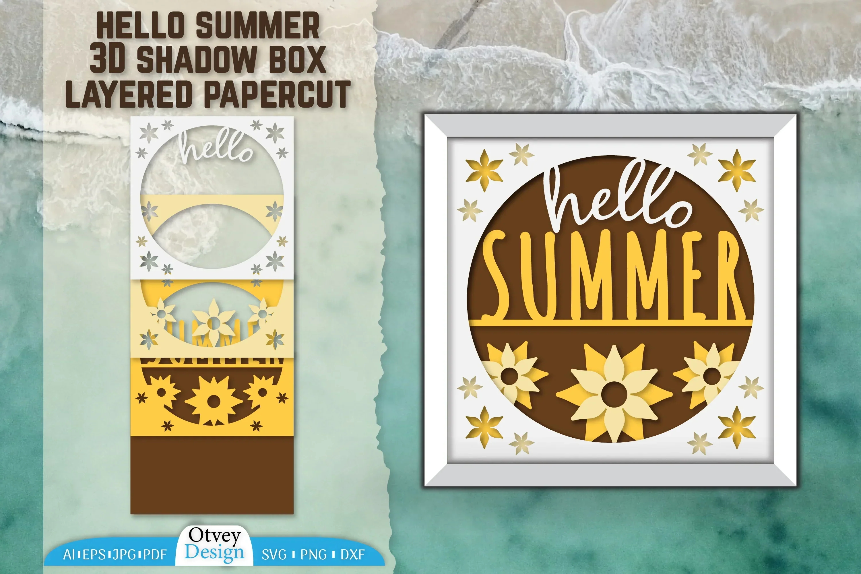 Hello Summer 3D Shadow Box Papercut SVG Bundle