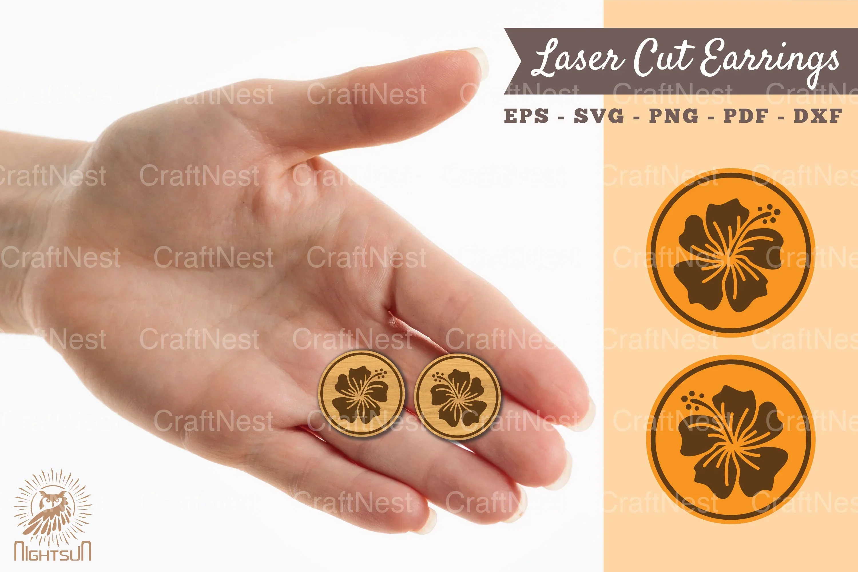 Hibiscus Flower Earrings Laser Cut Design Bundle