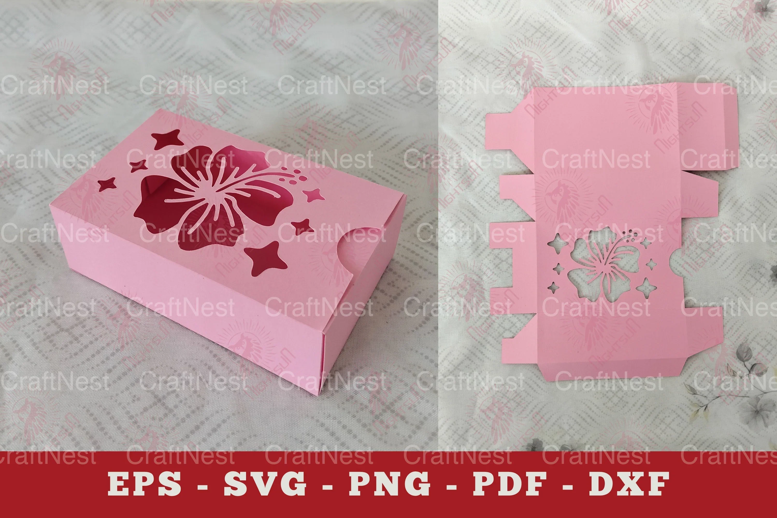 Hibiscus Flower Gift Box Paper Cut Clipart Bundle