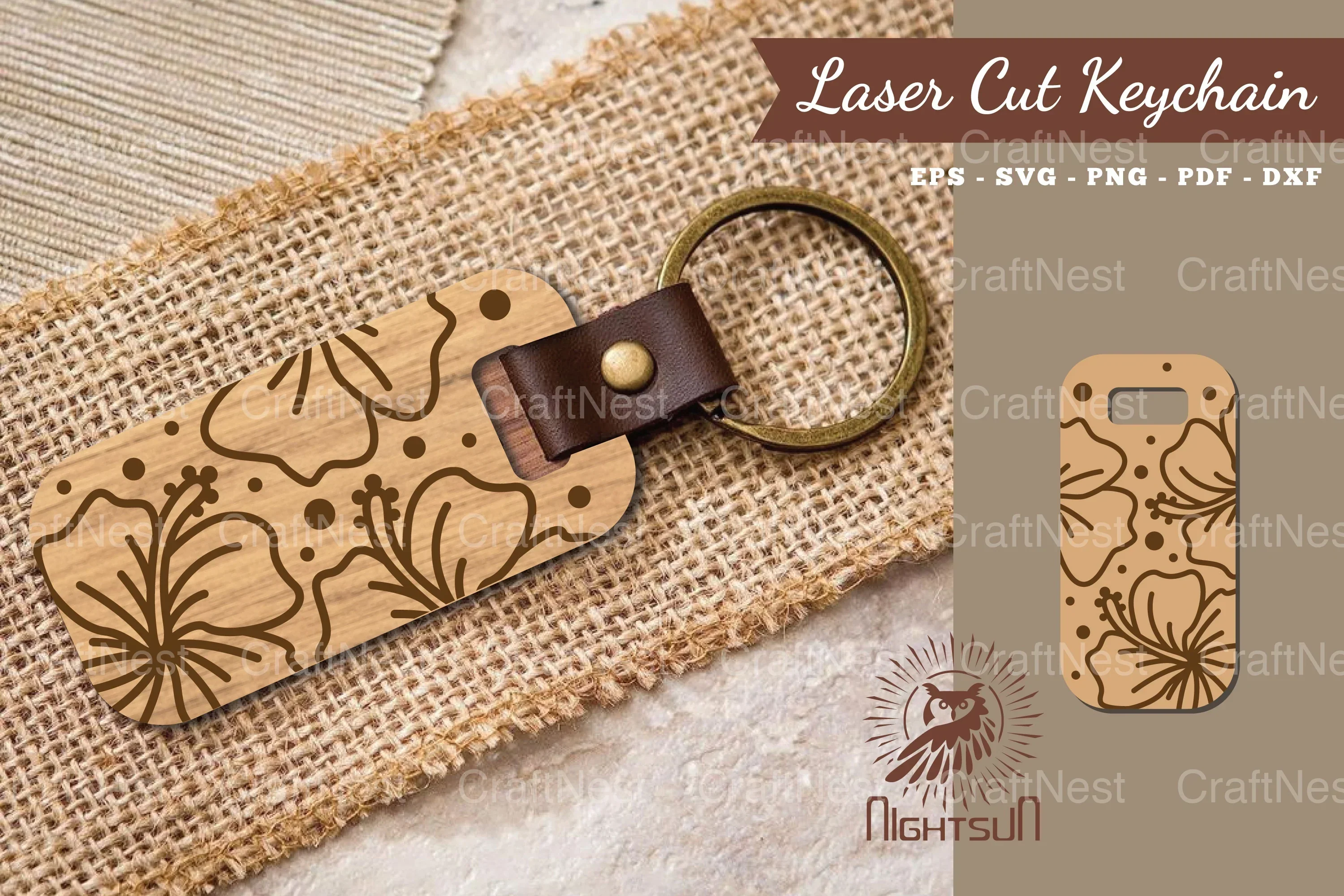 Hibiscus Flower Laser Cut Keychain Design Bundle