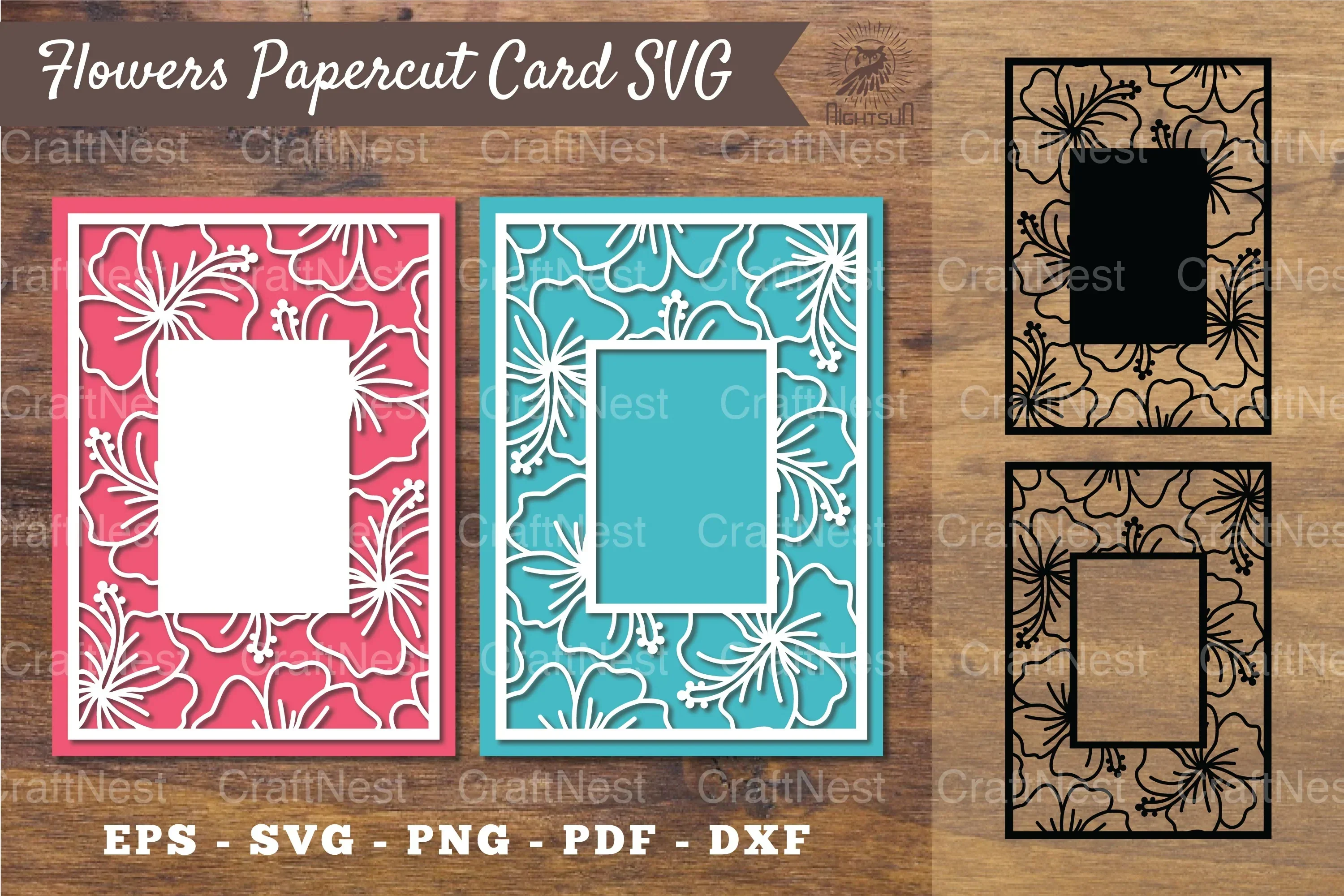 Hibiscus Flower Papercut Card Design Bundle