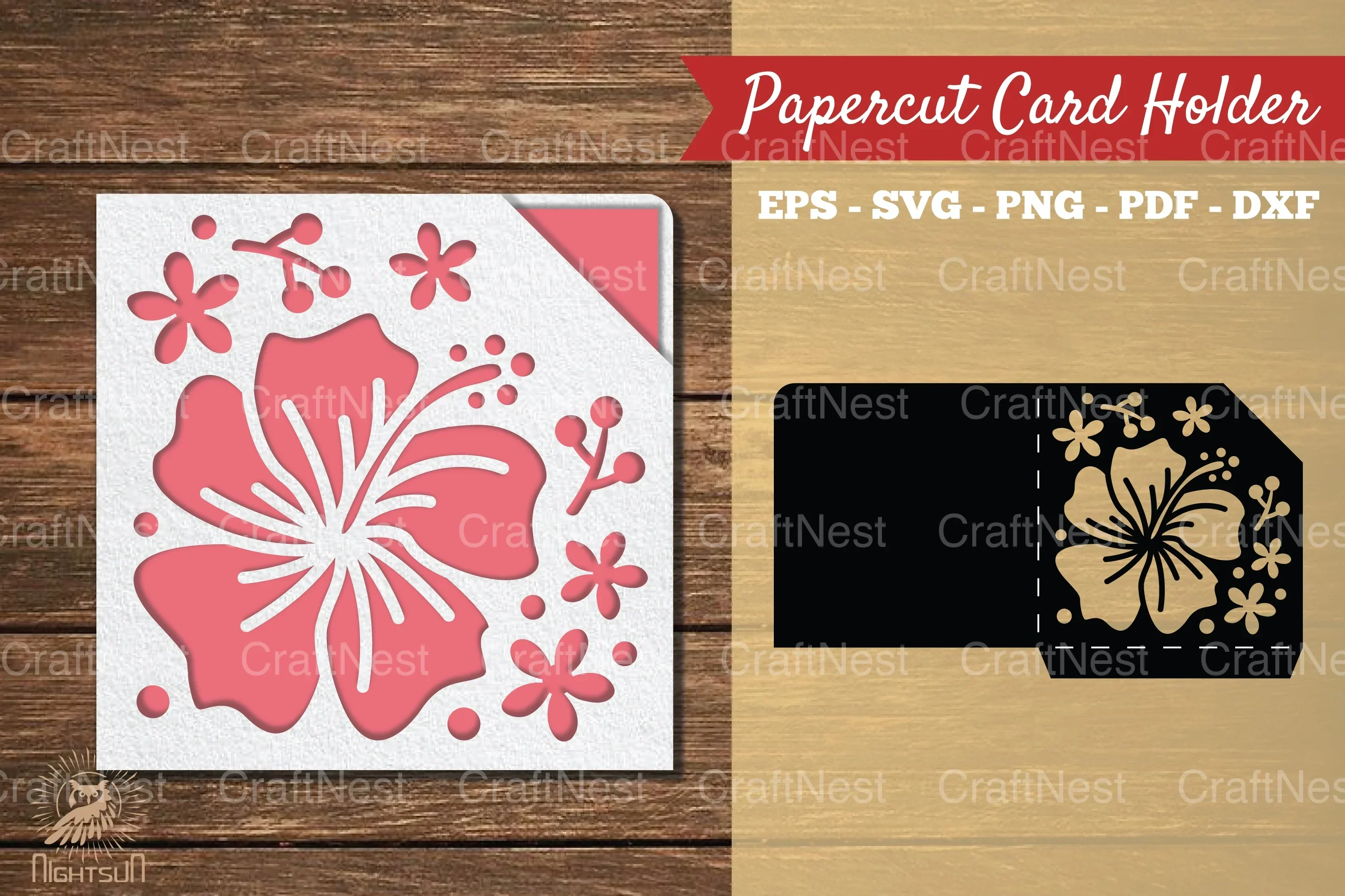 Hibiscus Flower Papercut Card Holder Clipart Bundle