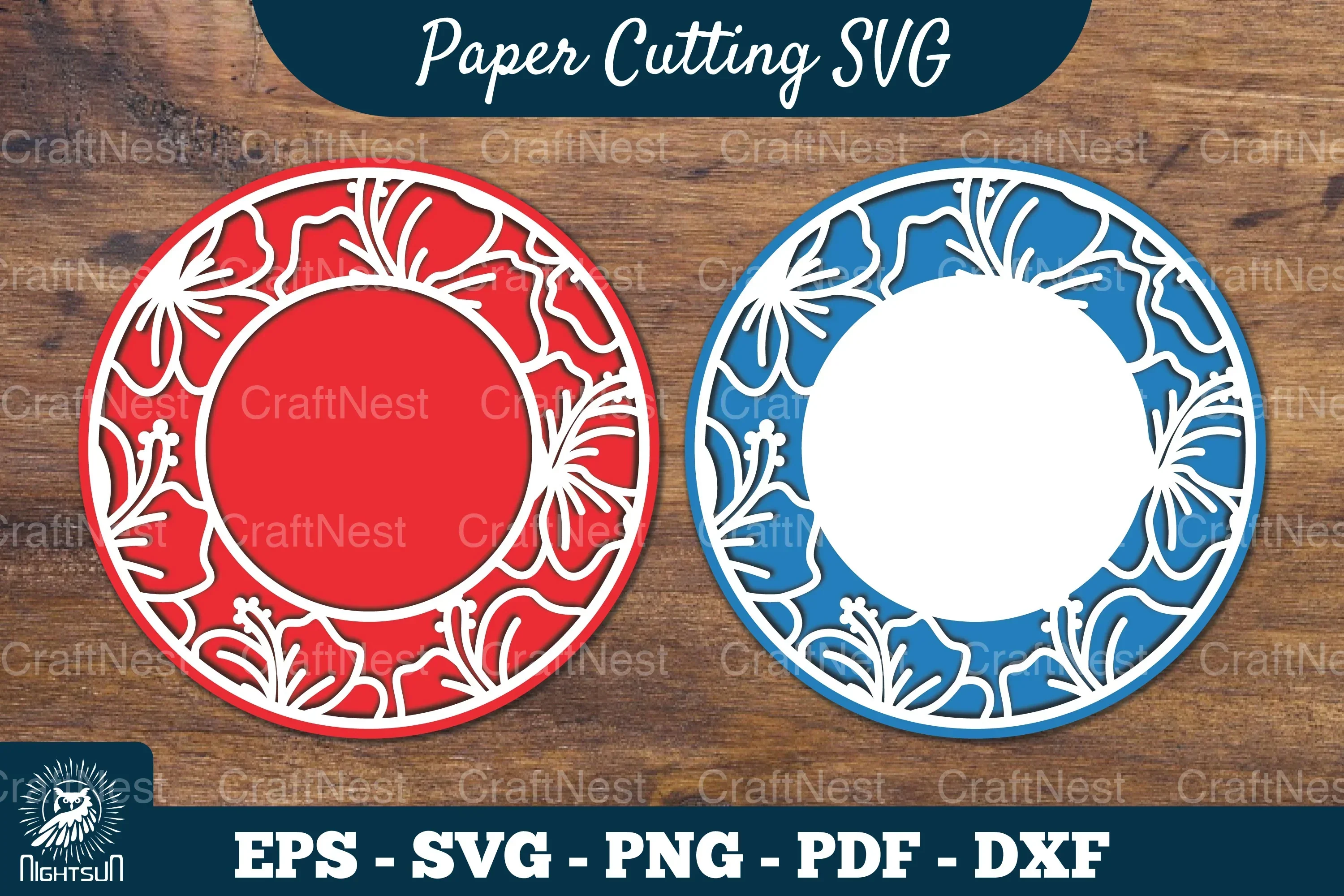 Hibiscus Flowers Papercut Circle Clipart Bundle