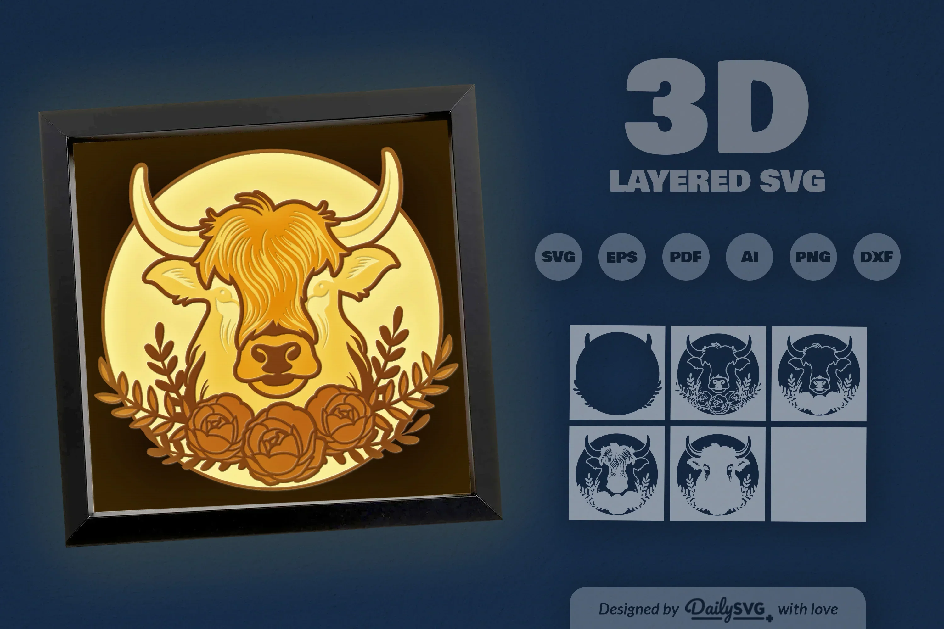 Highland Cow Floral Papercut SVG Bundle - Image 3