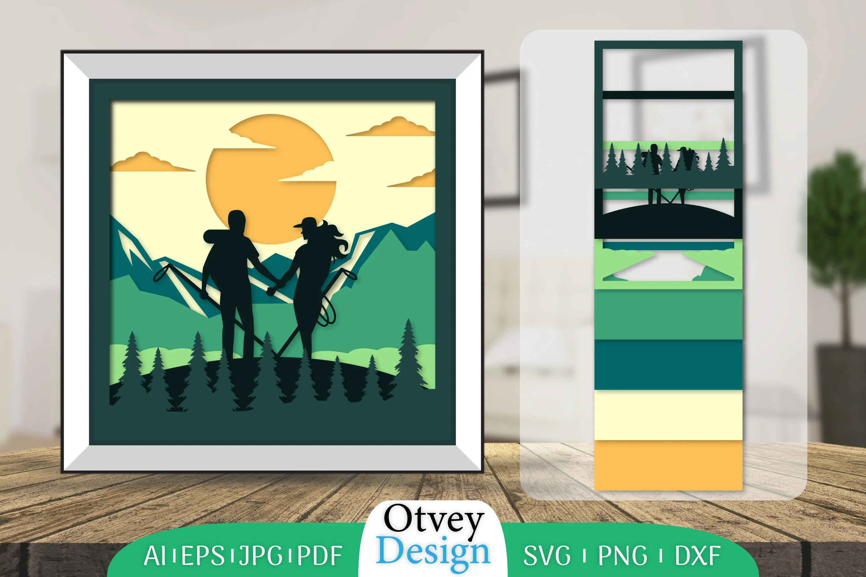 Hiking Couple 3D Shadowbox Layered Papercut SVG Bundle