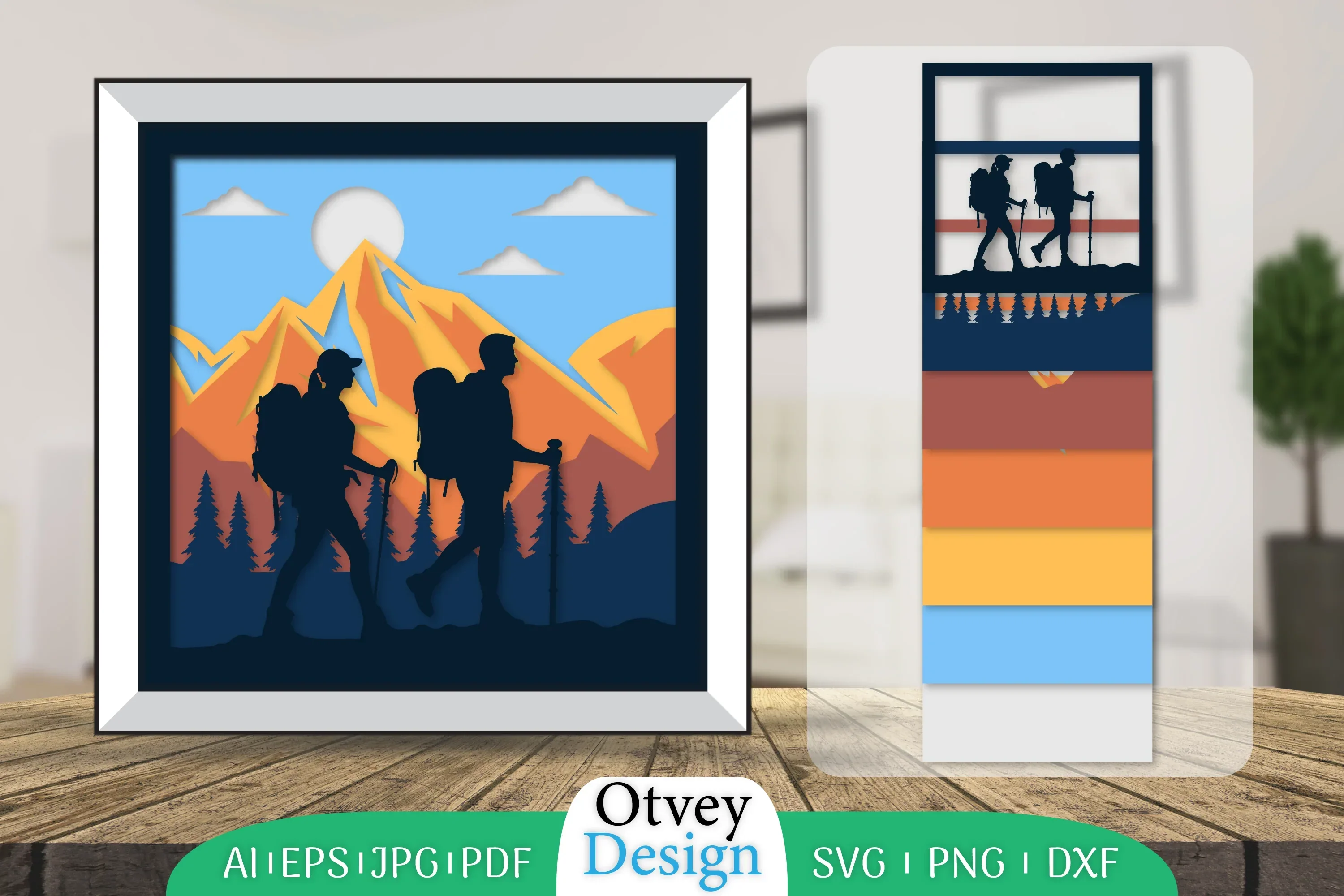 Hiking Couple 3D Shadowbox Layered Papercut SVG Bundle