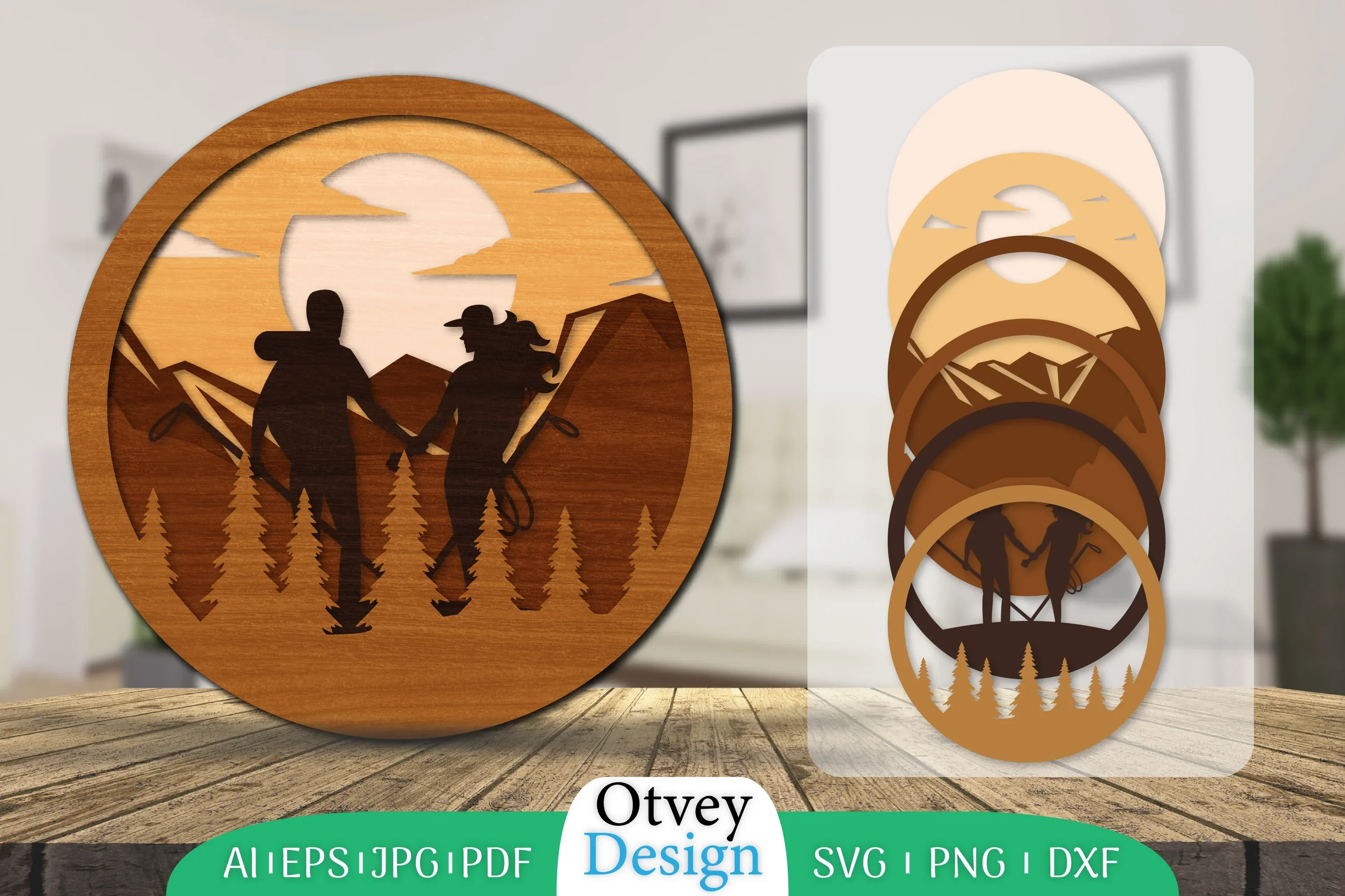 Hiking Couple Layered Lasercut SVG Bundle