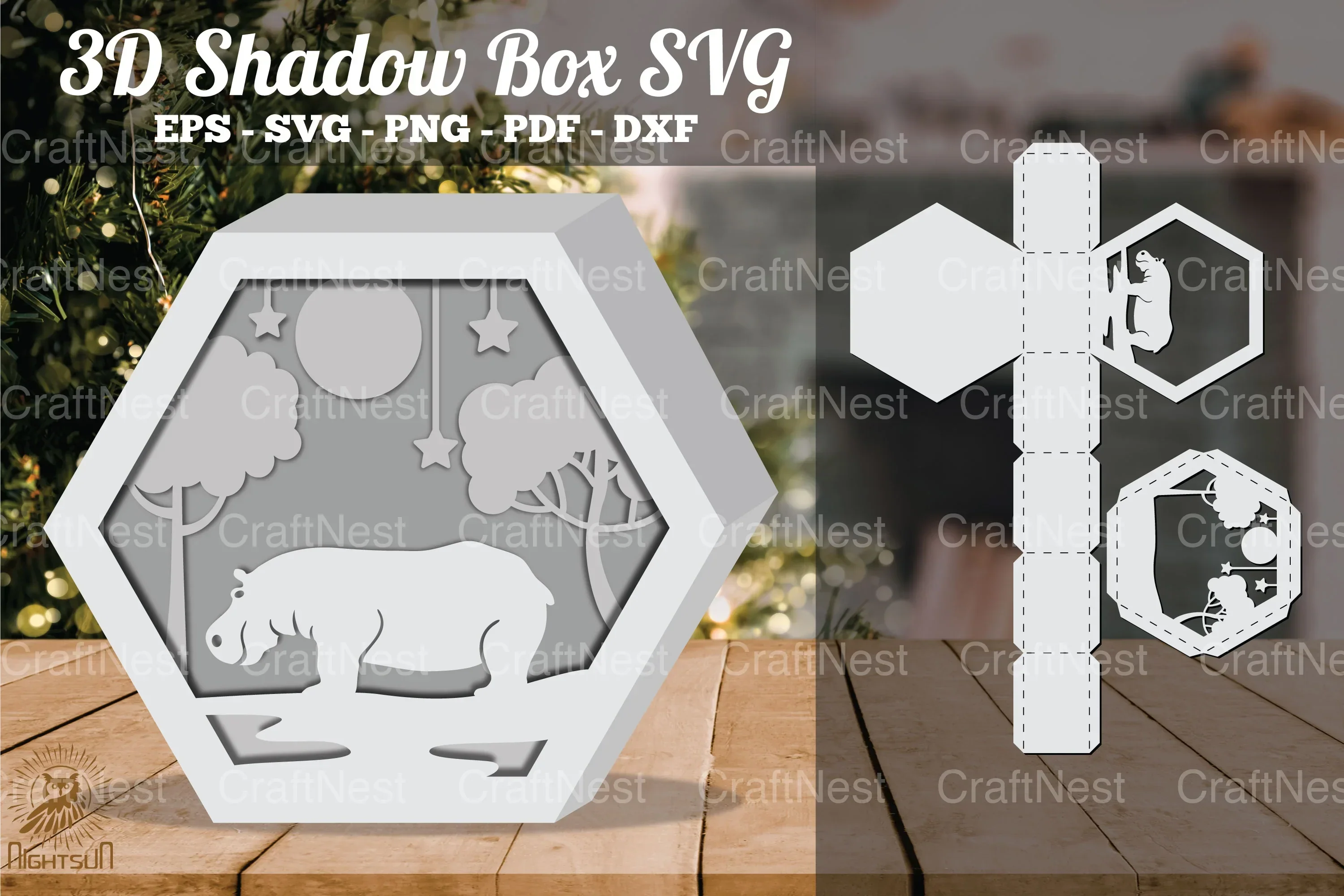 Hippo in Forest 3D Shadow Box Clipart Bundle