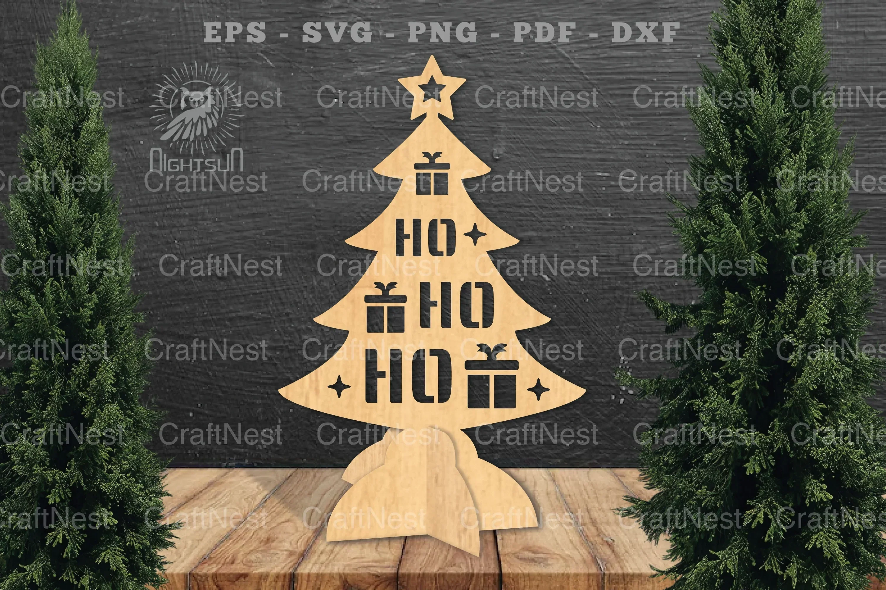Ho Ho Ho Christmas Tree Laser Cut Home Decor Clipart Bundle