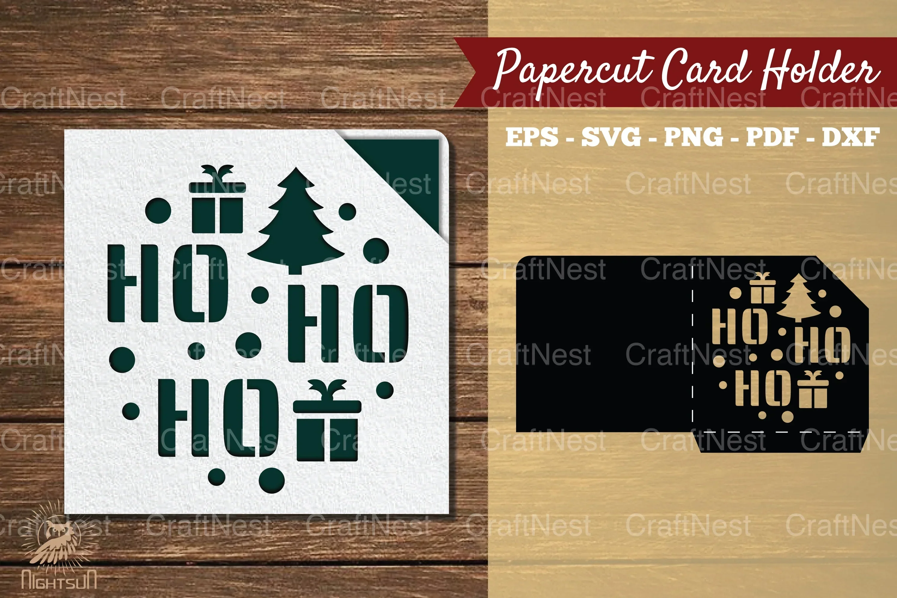 Ho Ho Ho Papercut Card Holder SVG Clipart