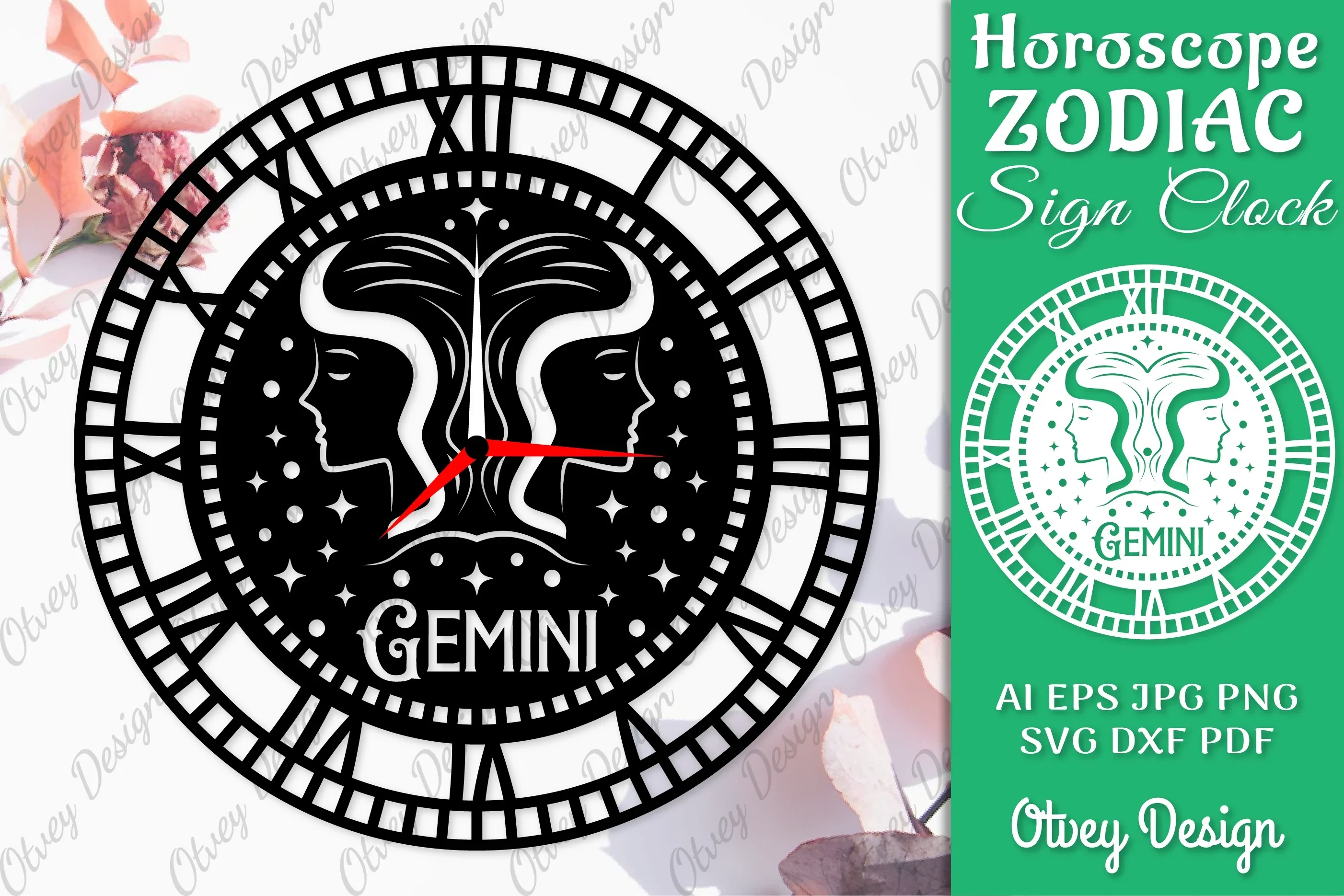 Horoscope Zodiac Sign Laser Cut Clock Template SVG Bundle