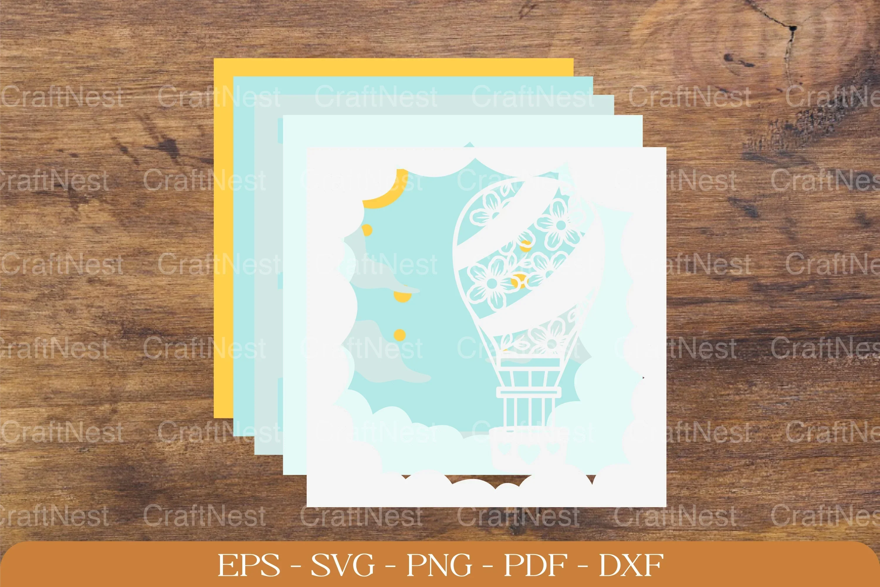 Hot Air Balloon Flower 3D Shadow Box Papercut Bundle - Image 2