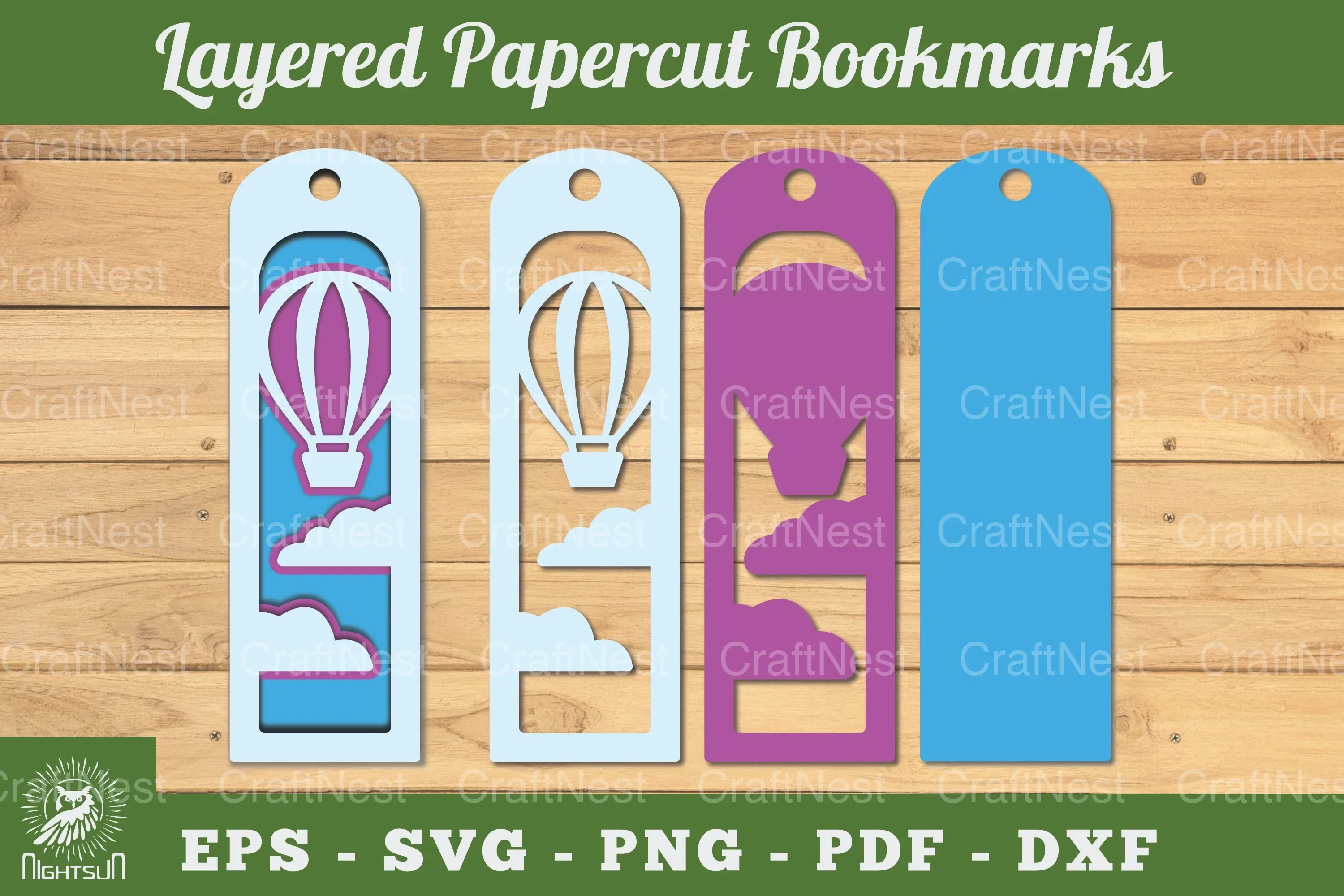 Hot Air Balloon Layered Bookmark SVG Bundle