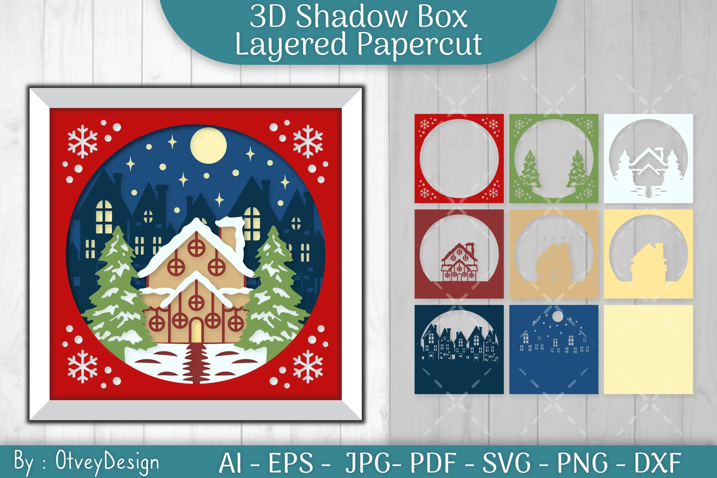 House Christmas Scene 3D Shadow Box SVG Bundle - Image 3