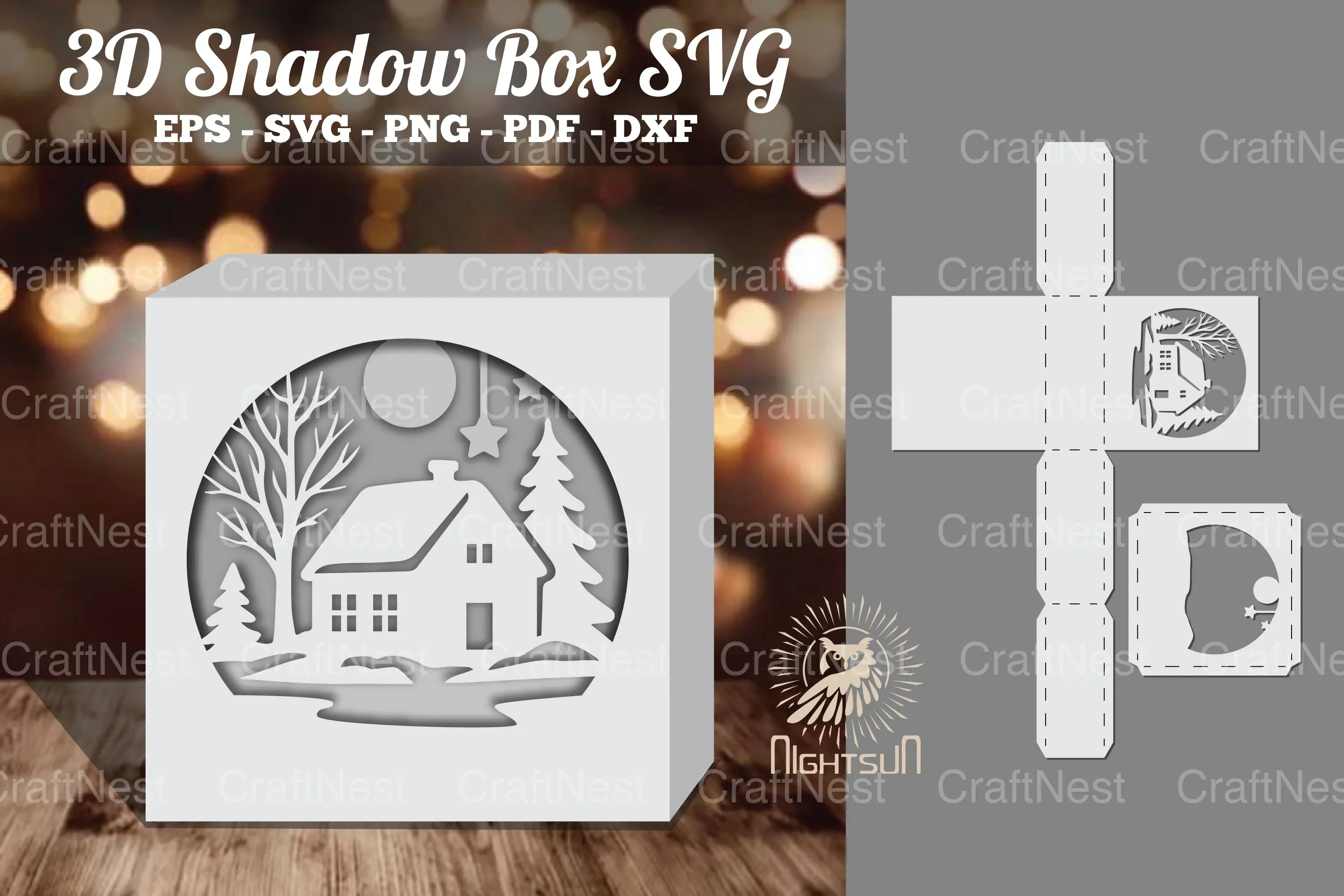 House in Forest Papercut Shadow Box Clipart