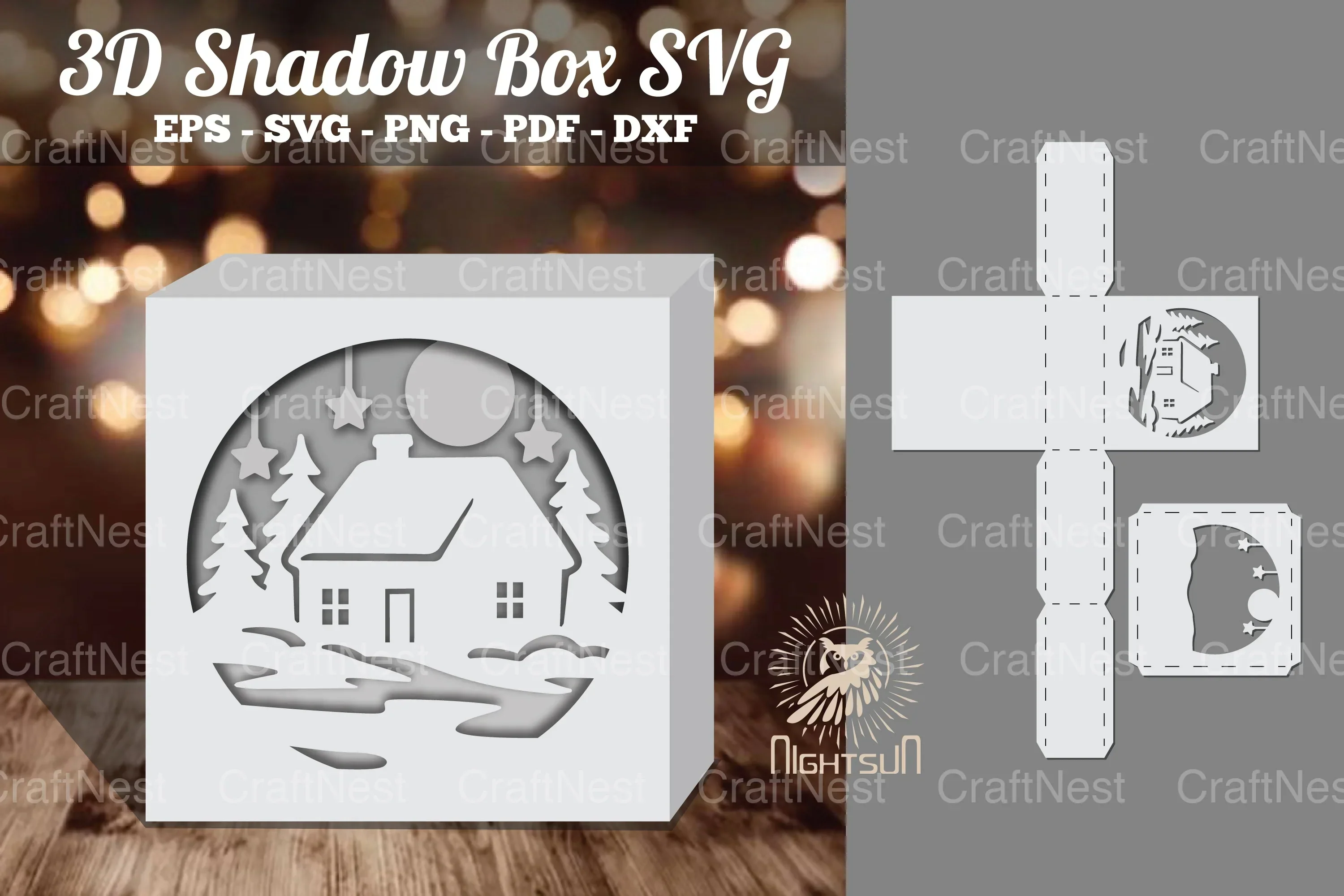 House in Forest Papercut Shadow Box Clipart