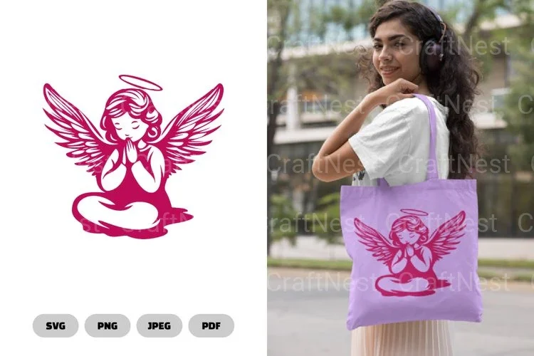 Isolated Praying Angel Stencil Clipart Bundle